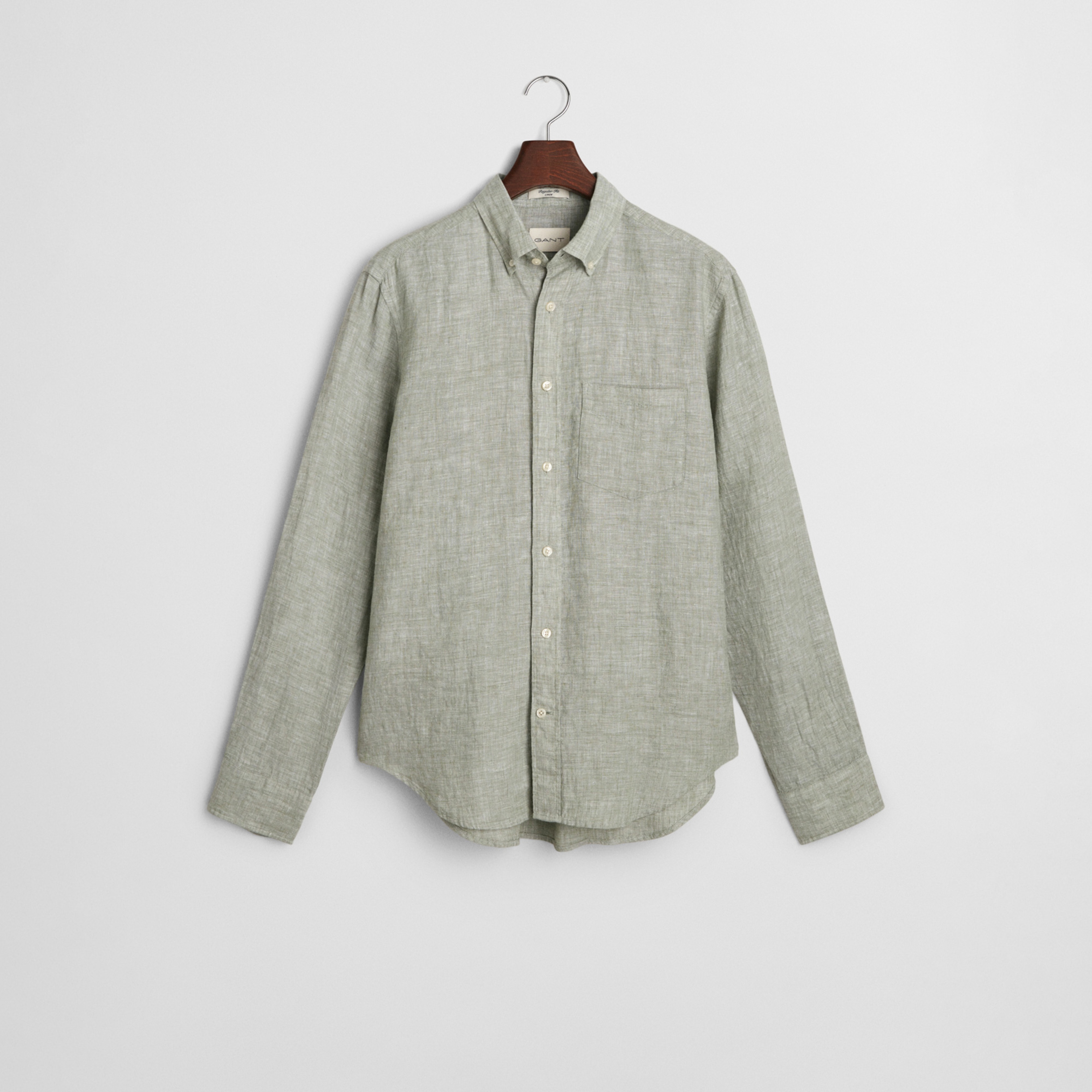 GANT Erkek Yeşil Regular Fit Düğmeli Yaka Keten Gömlek