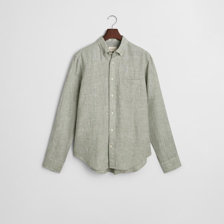 GANT Erkek Yeşil Regular Fit Düğmeli Yaka Keten Gömlek