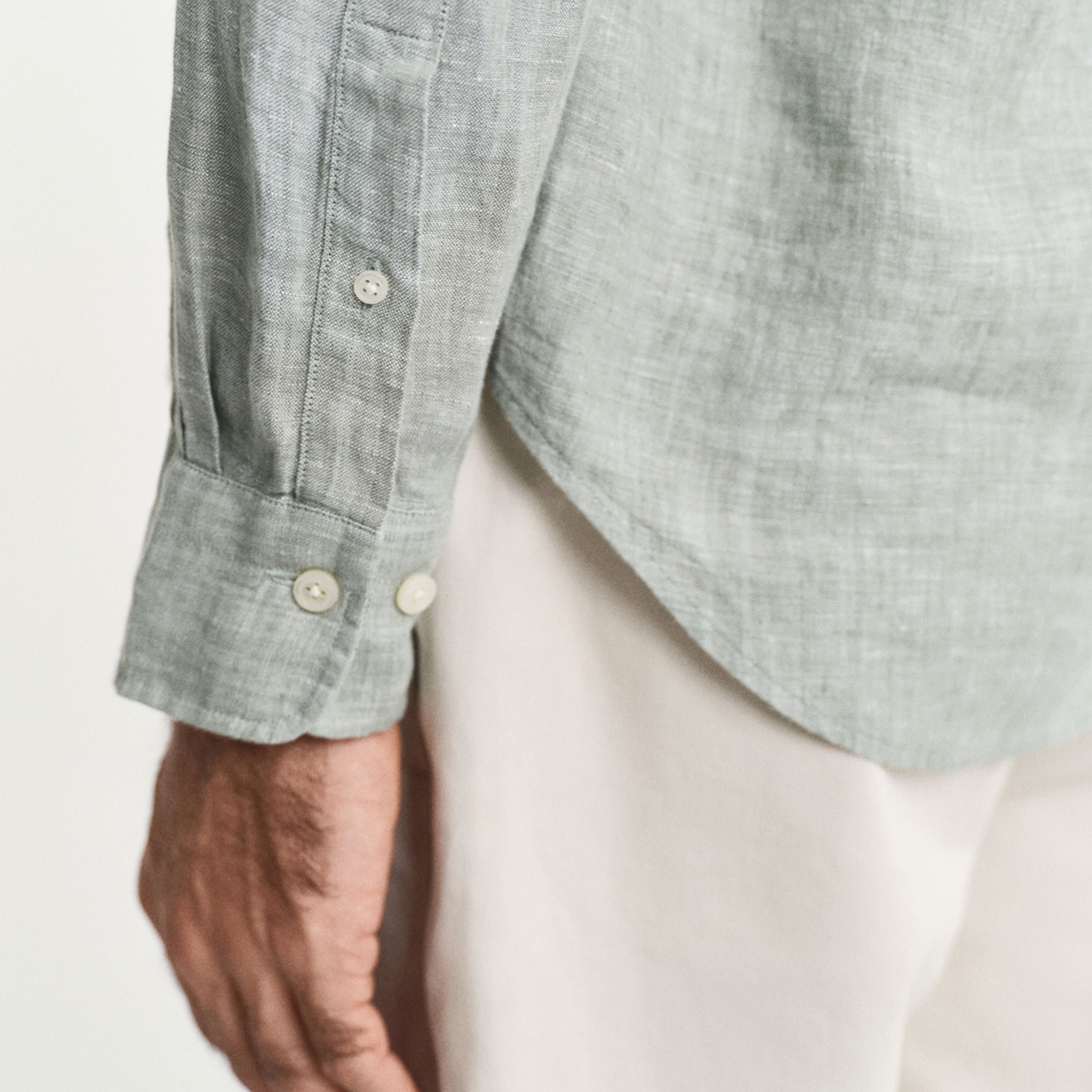 GANT Erkek Yeşil Regular Fit Düğmeli Yaka Keten Gömlek