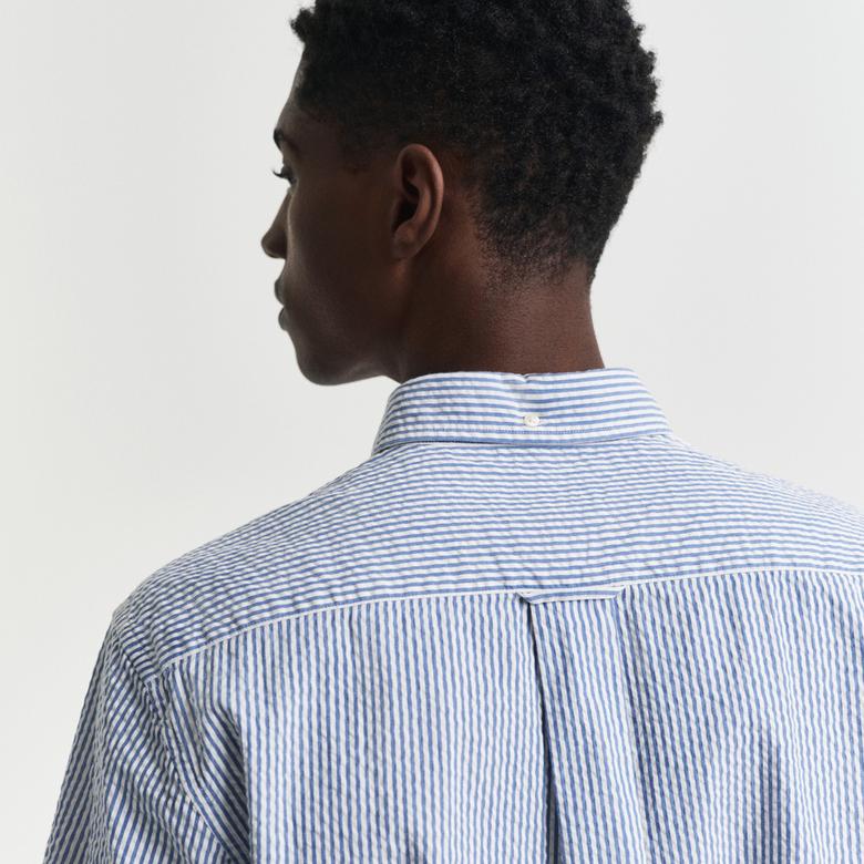 GANT Erkek Lacivert Regular Fit Düğmeli Yaka Çizgili Gömlek