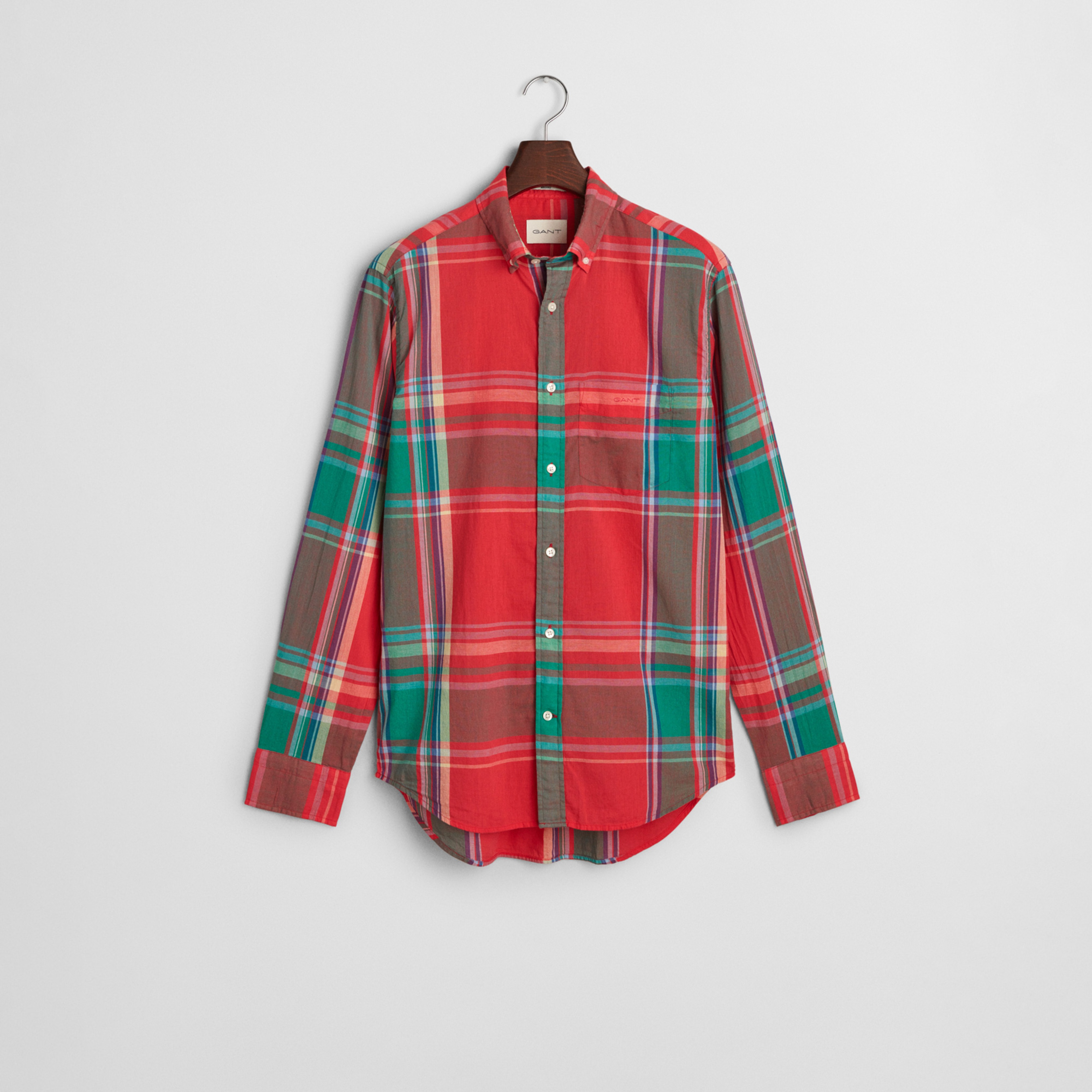 GANT Erkek Kırmızı Regular Fit Düğmeli Yaka Kareli Gömlek