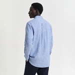 GANT Erkek Lacivert Regular Fit Düğmeli Yaka Çizgili Keten Gömlek