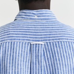 GANT Erkek Lacivert Regular Fit Düğmeli Yaka Çizgili Keten Gömlek