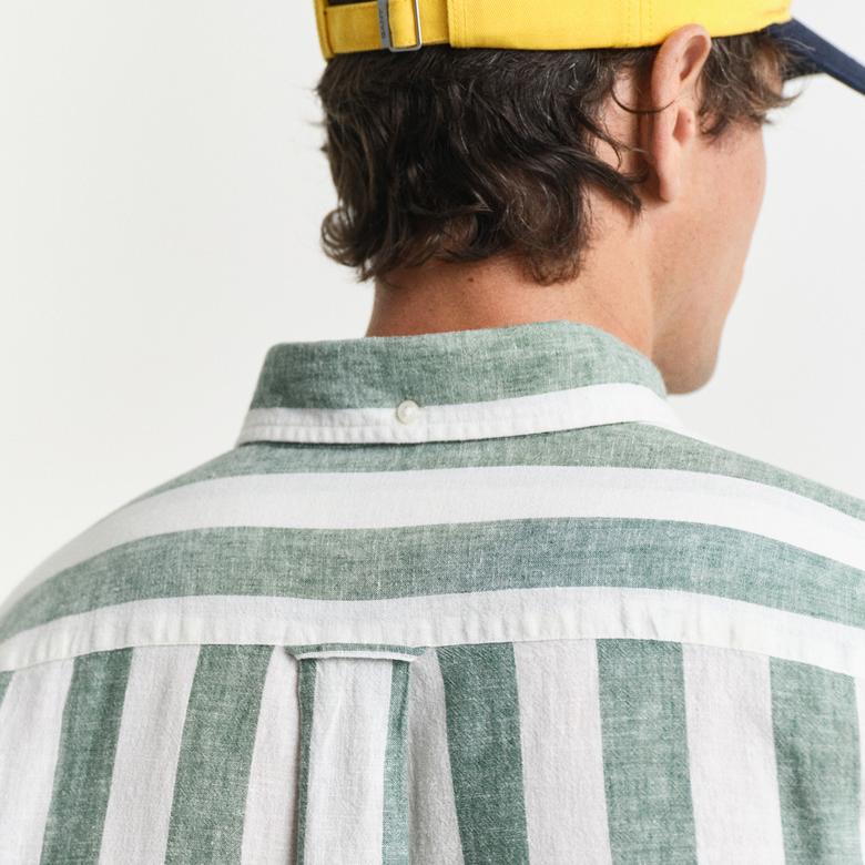 GANT Erkek Yeşil Regular Fit Düğmeli Yaka Çizgili Gömlek