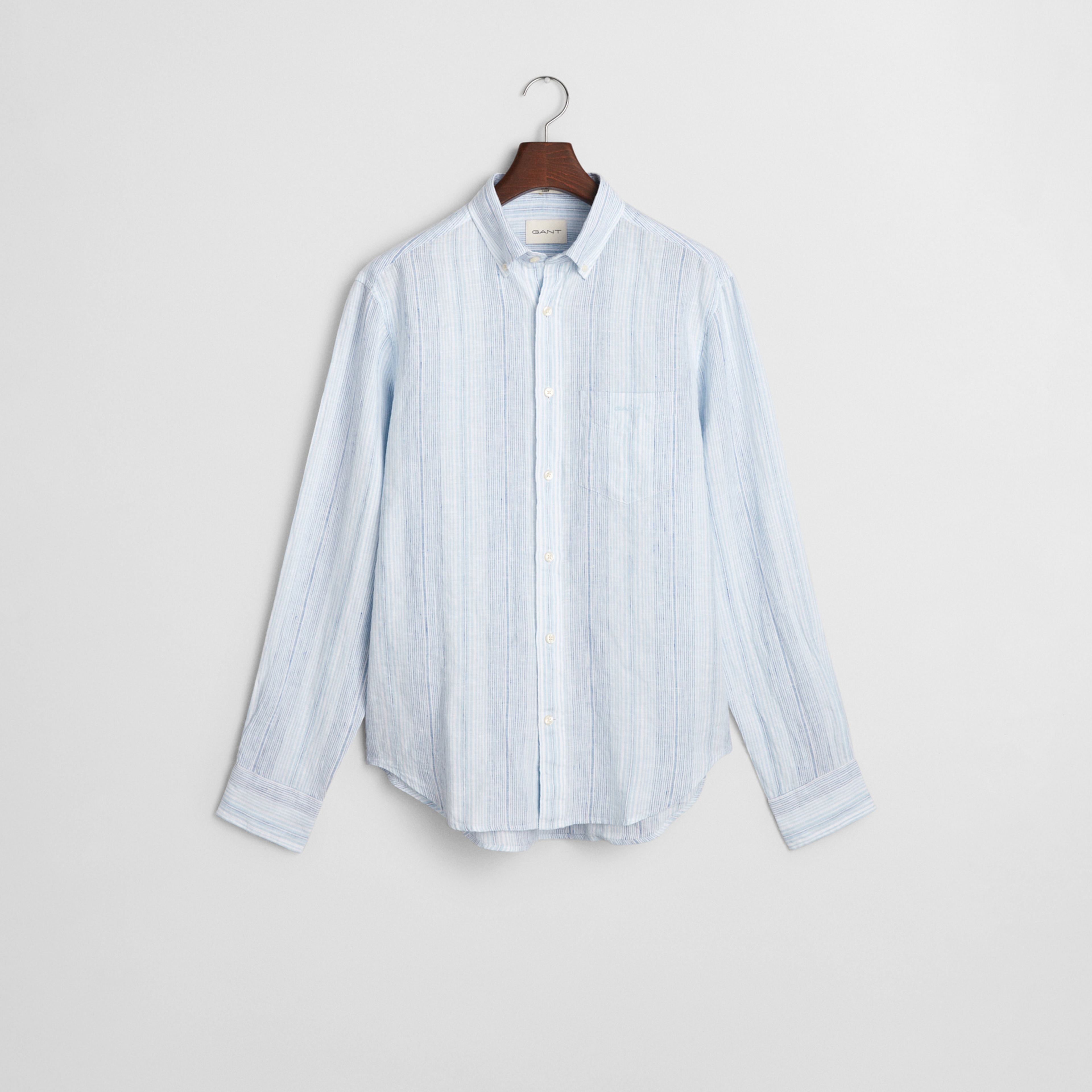 GANT Erkek Mavi Regular Fit Düğmeli Yaka Çizgili Gömlek