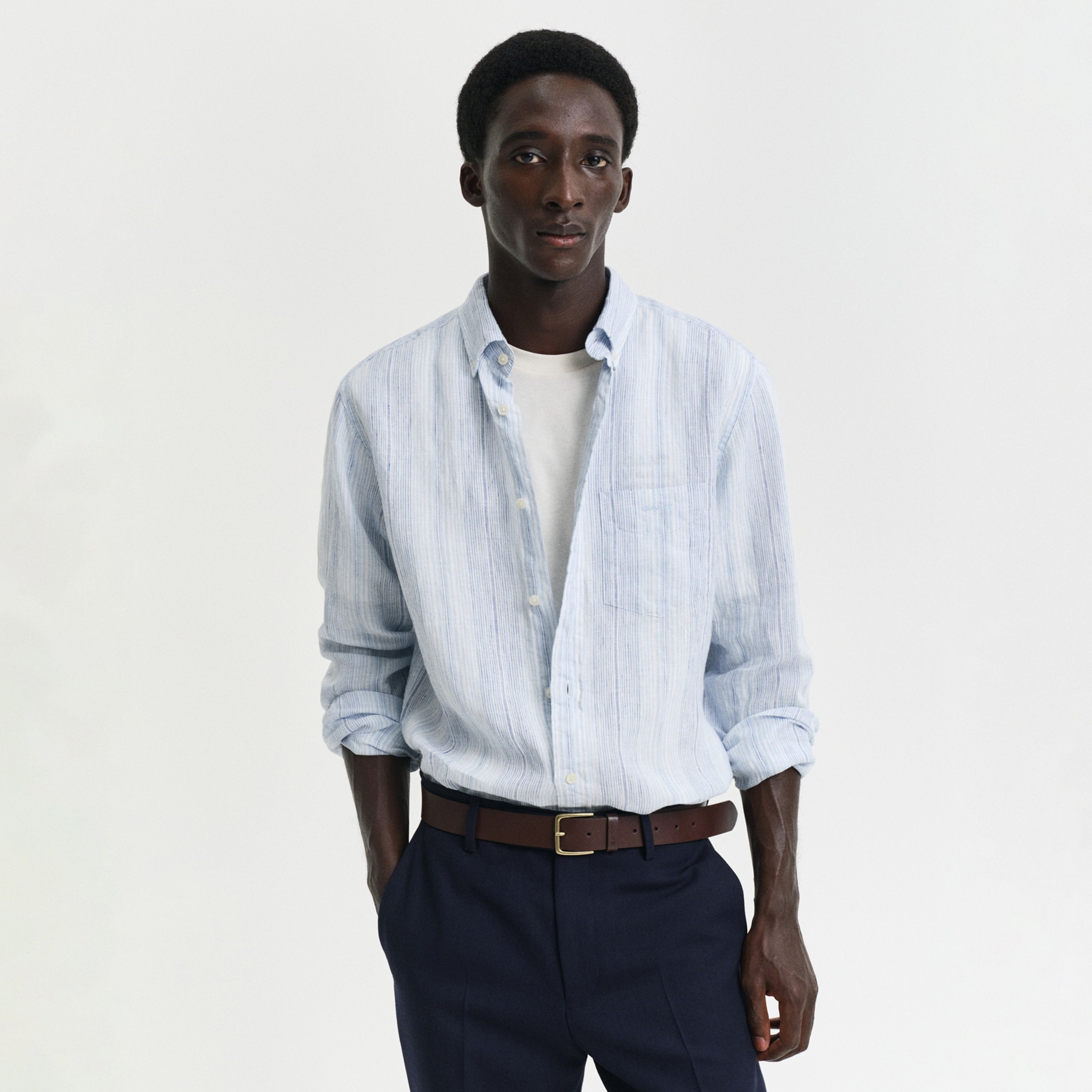 GANT Erkek Mavi Regular Fit Düğmeli Yaka Çizgili Gömlek