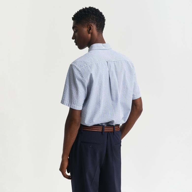 GANT Erkek Lacivert Regular Fit Düğmeli Yaka Çizgili Gömlek