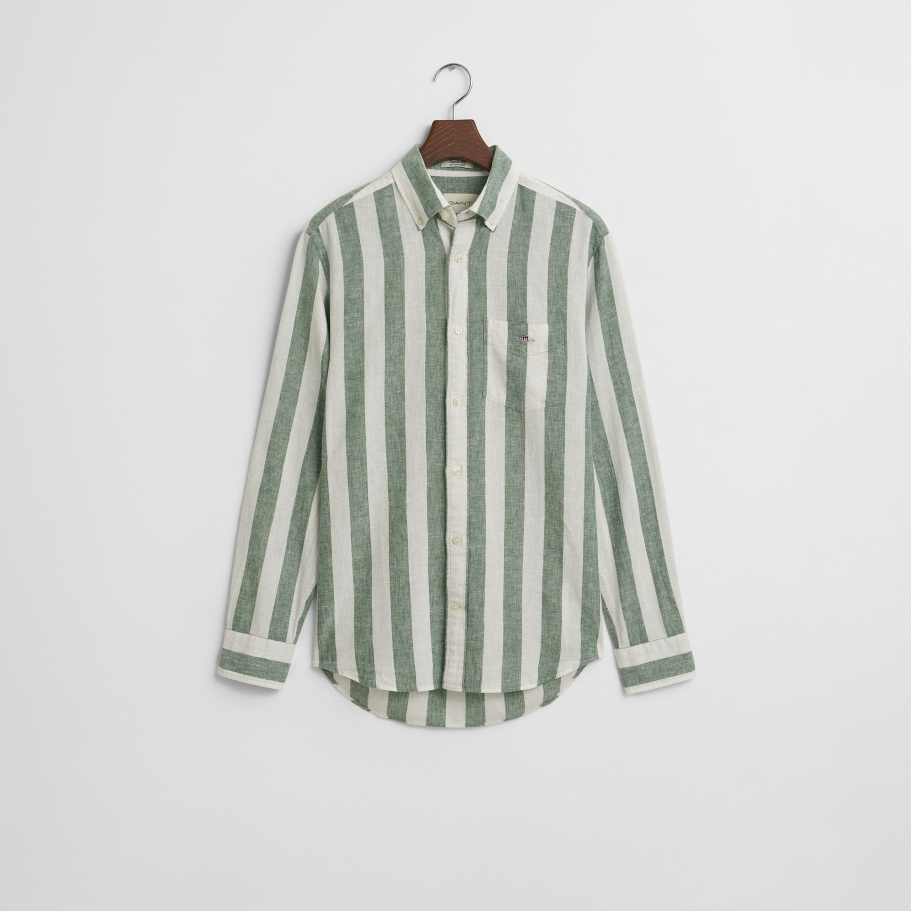 GANT Erkek Yeşil Regular Fit Düğmeli Yaka Çizgili Gömlek