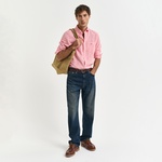 GANT Erkek Kırmızı Regular Fit Düğmeli Yaka Çizgili Keten Gömlek