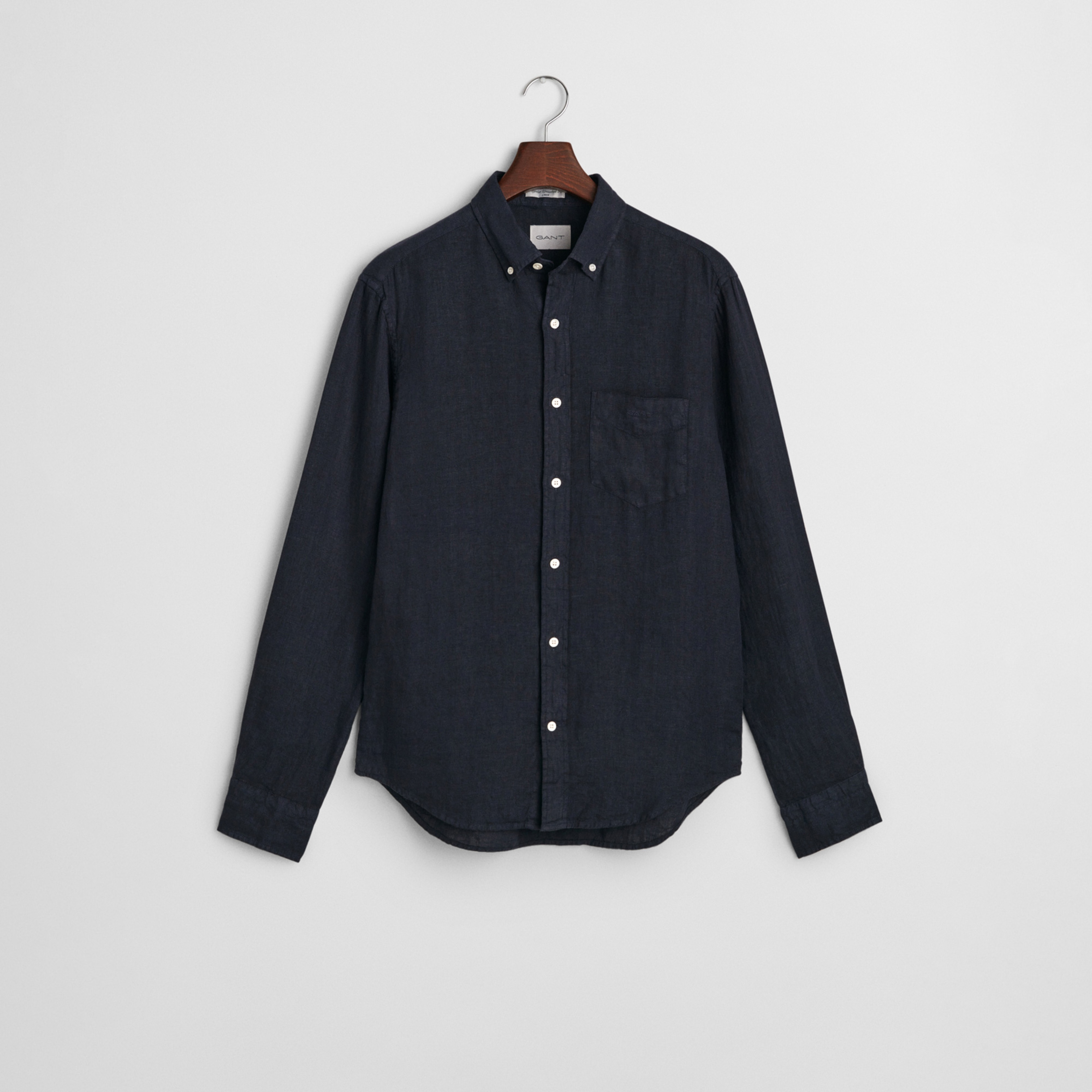 GANT Erkek Lacivert Regular Fit Düğmeli Yaka Keten Gömlek