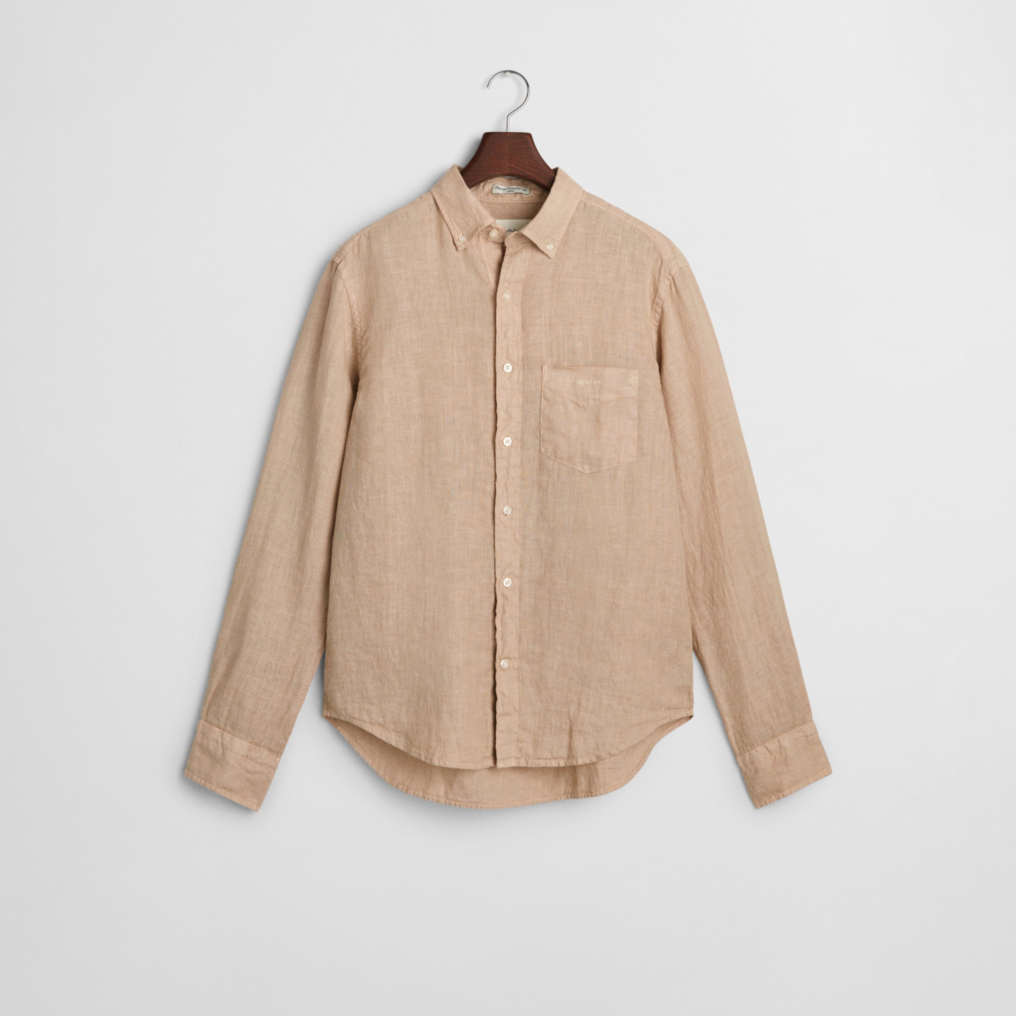 GANT Erkek Bej Regular Fit Düğmeli Yaka Keten Gömlek