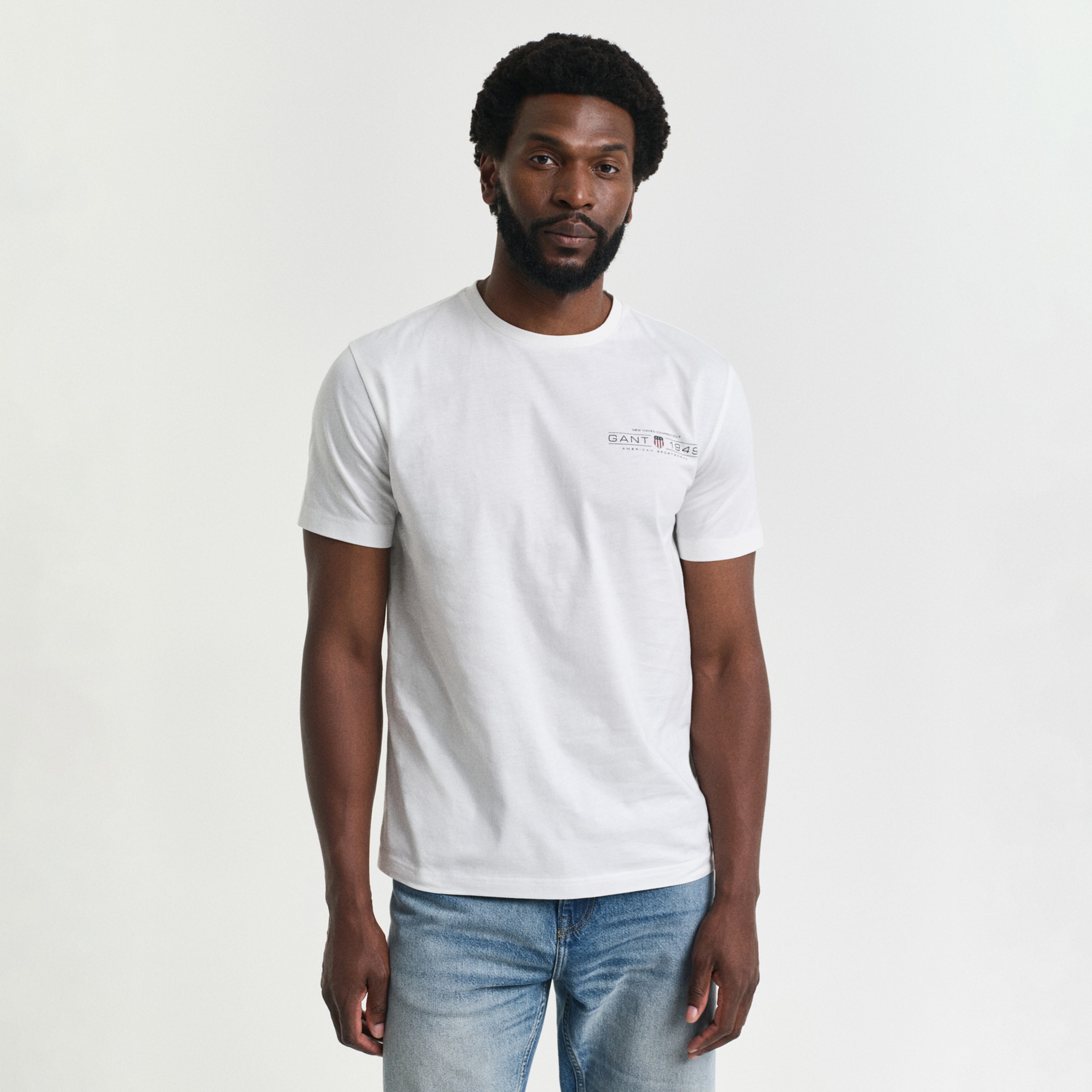 GANT Erkek Krem Regular Fit Bisiklet Yaka Logolu T-Shirt