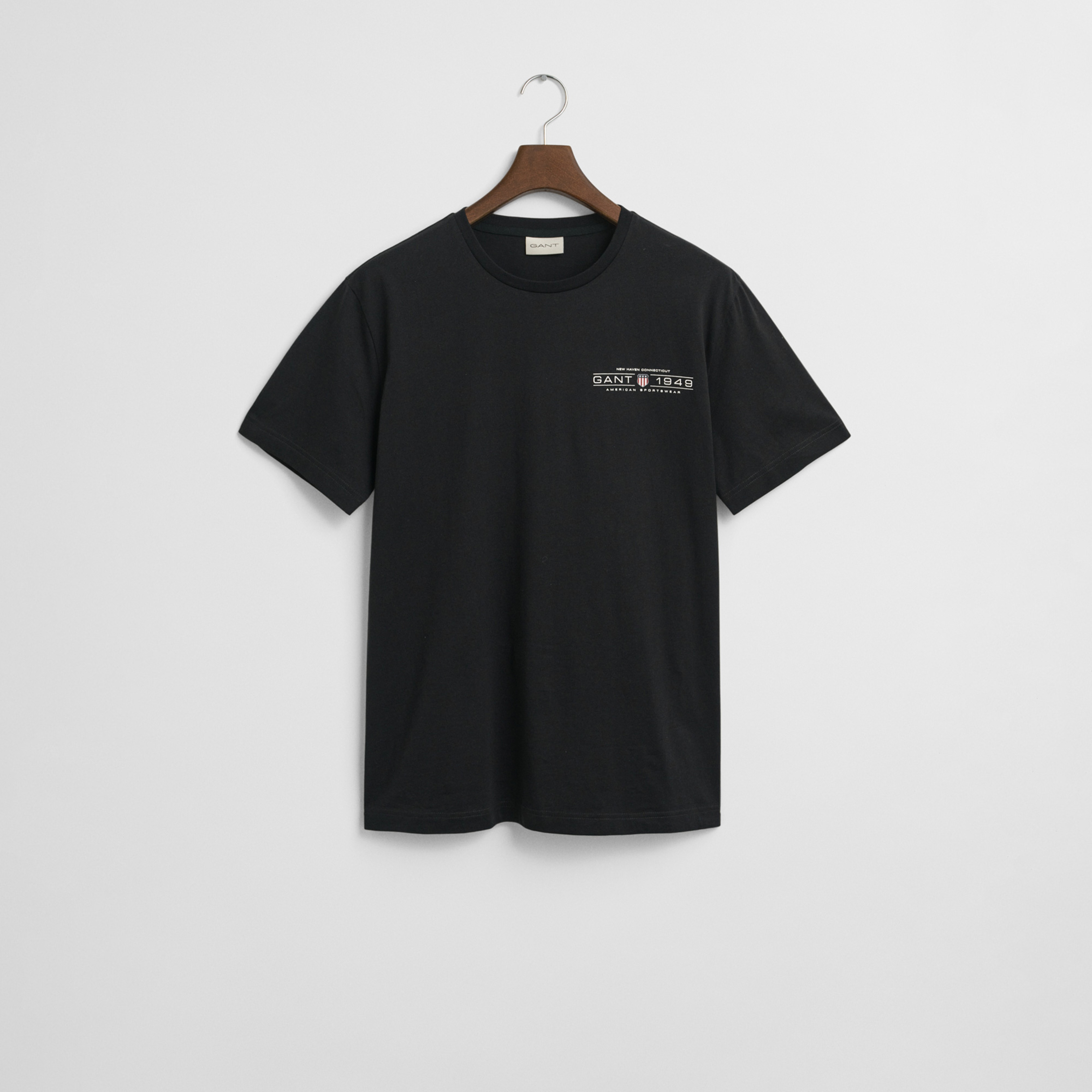 GANT Erkek Siyah Regular Fit Bisiklet Yaka Logolu T-Shirt