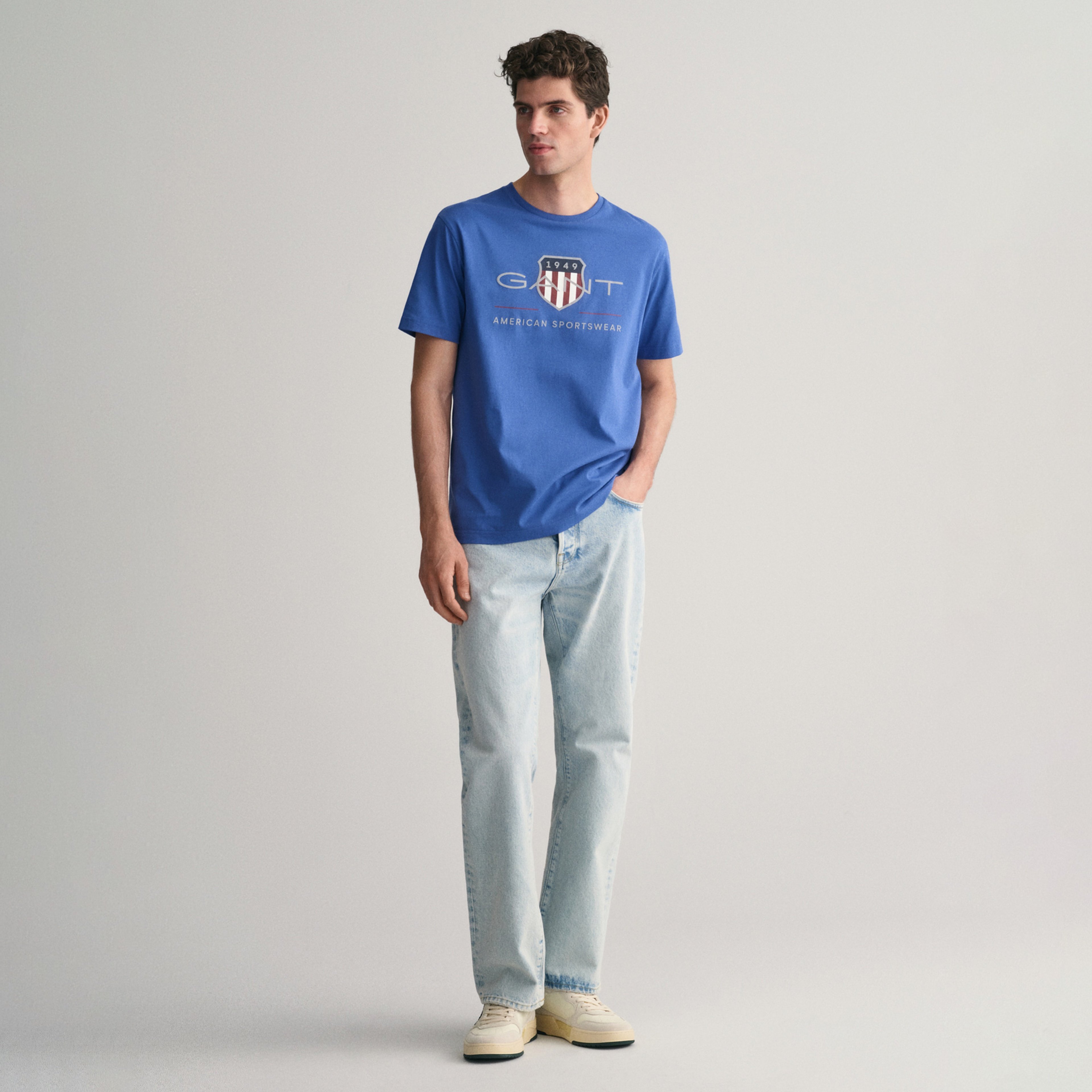 GANT Erkek Mavi Regular Fit Bisiklet Yaka Logolu T-Shirt
