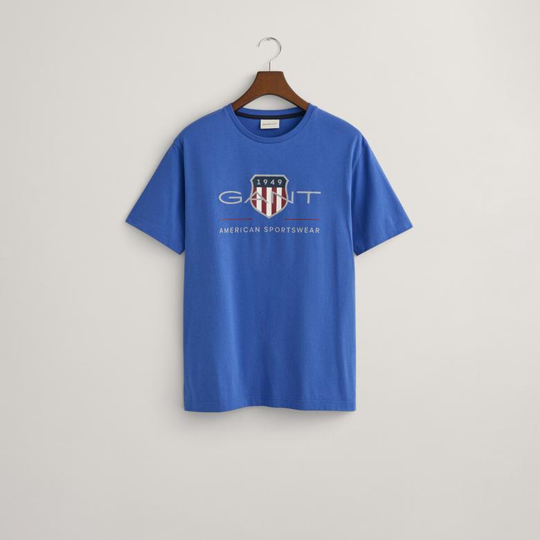 GANT Erkek Mavi Regular Fit Bisiklet Yaka Logolu T-Shirt