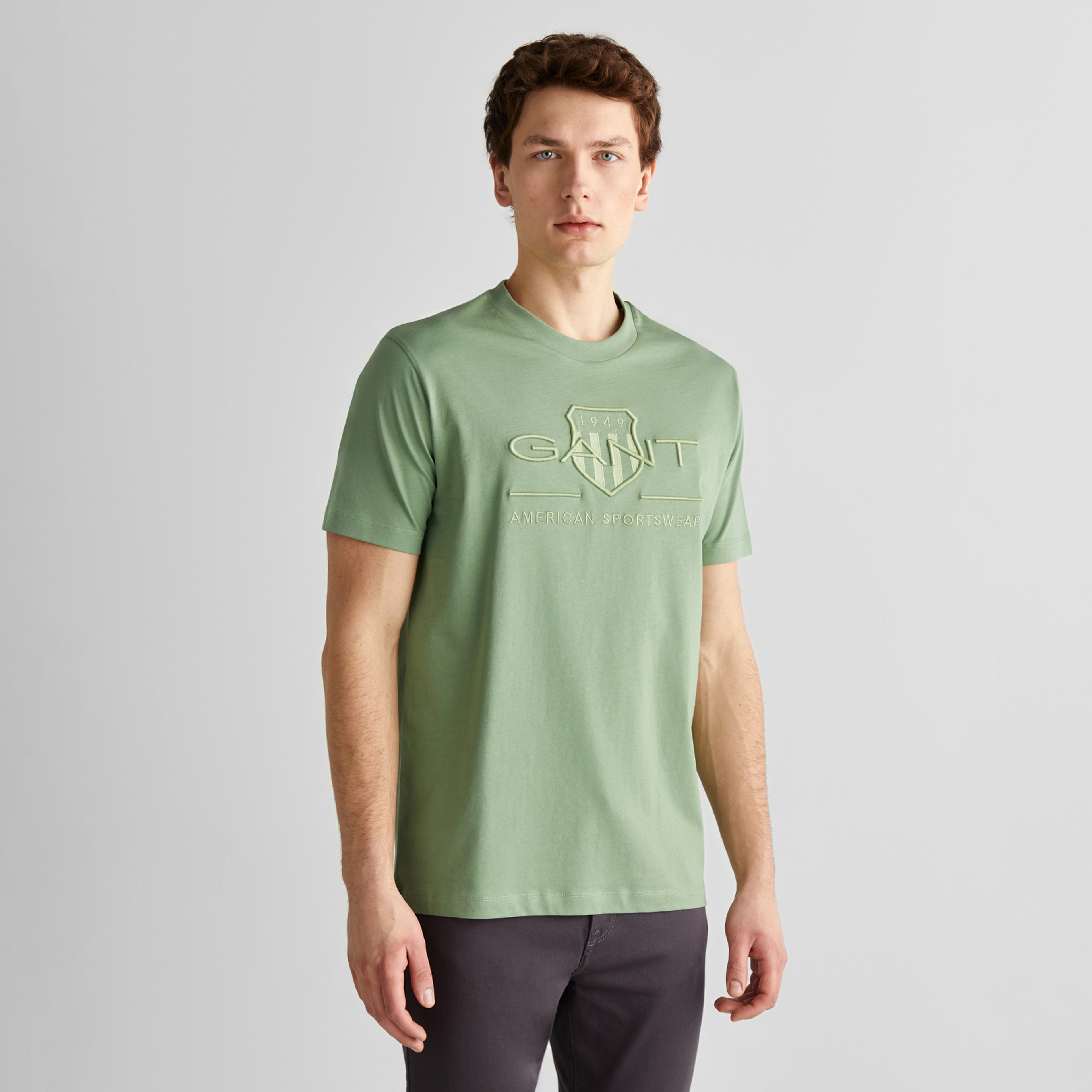 GANT Erkek Yeşil Regular Fit Bisiklet Yaka T-shirt