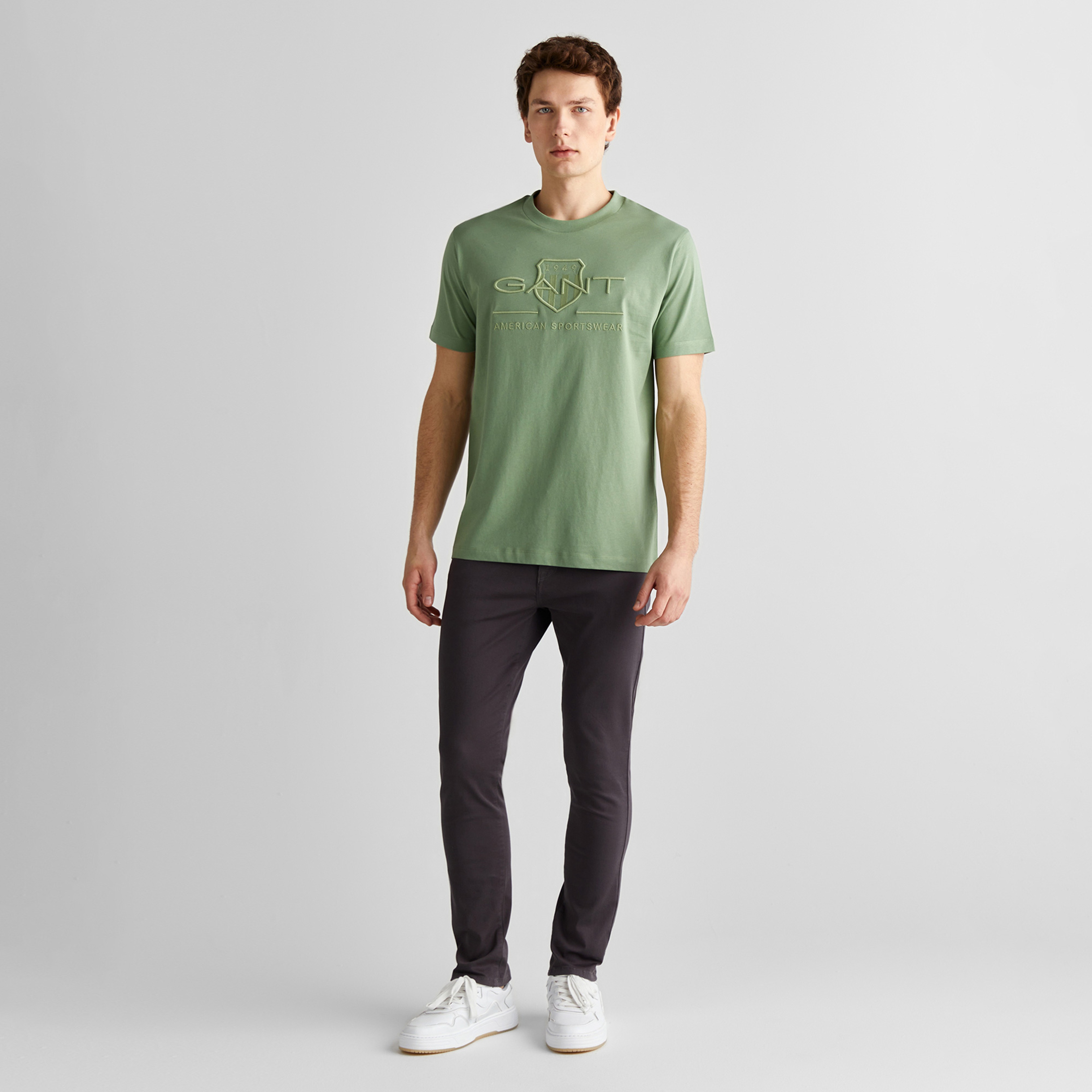GANT Erkek Yeşil Regular Fit Bisiklet Yaka T-shirt