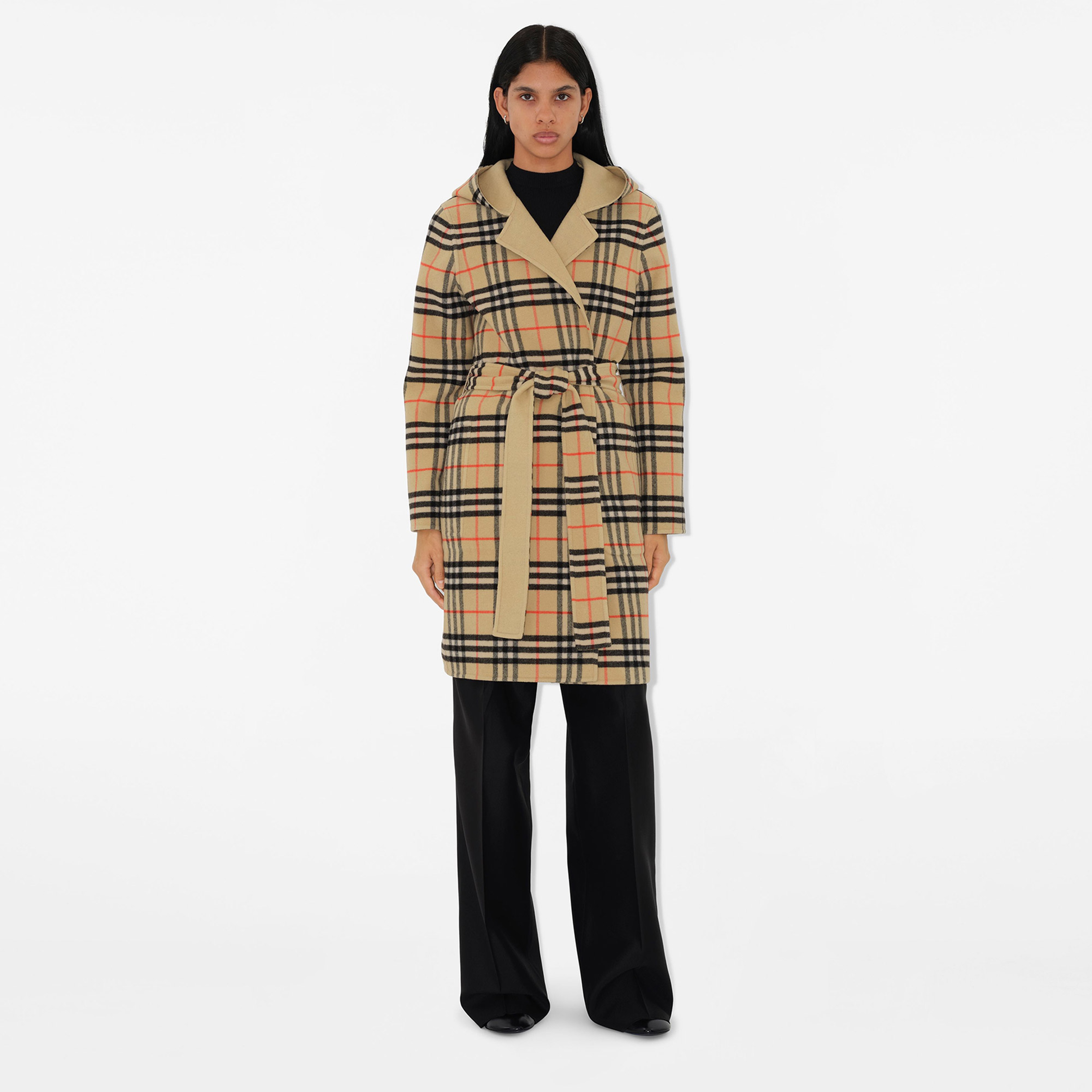 Burberry Mid-length Reversible Check Yün Kadın Bej Mont