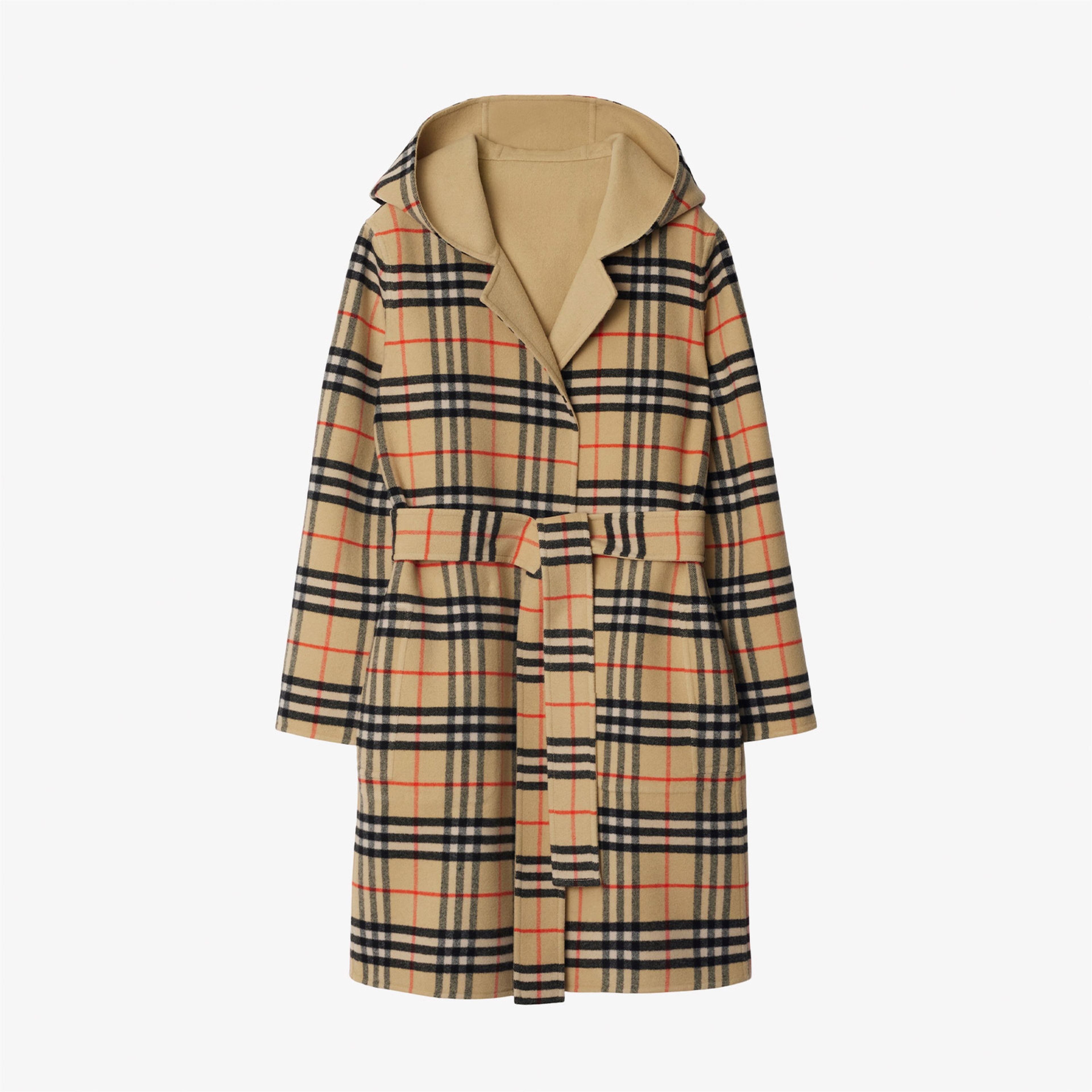 Burberry Mid-length Reversible Check Yün Kadın Bej Mont