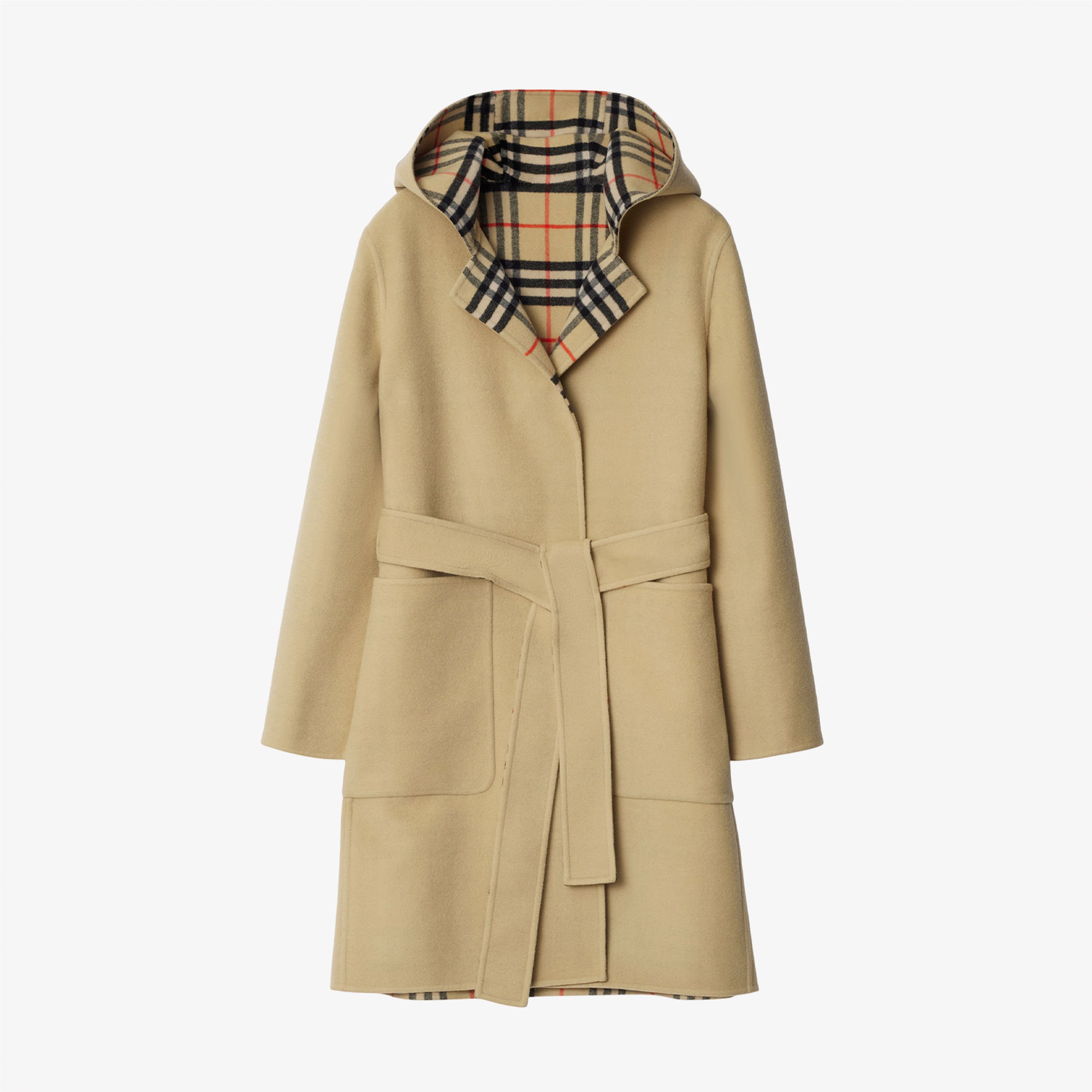 Burberry Mid-length Reversible Check Yün Kadın Bej Mont