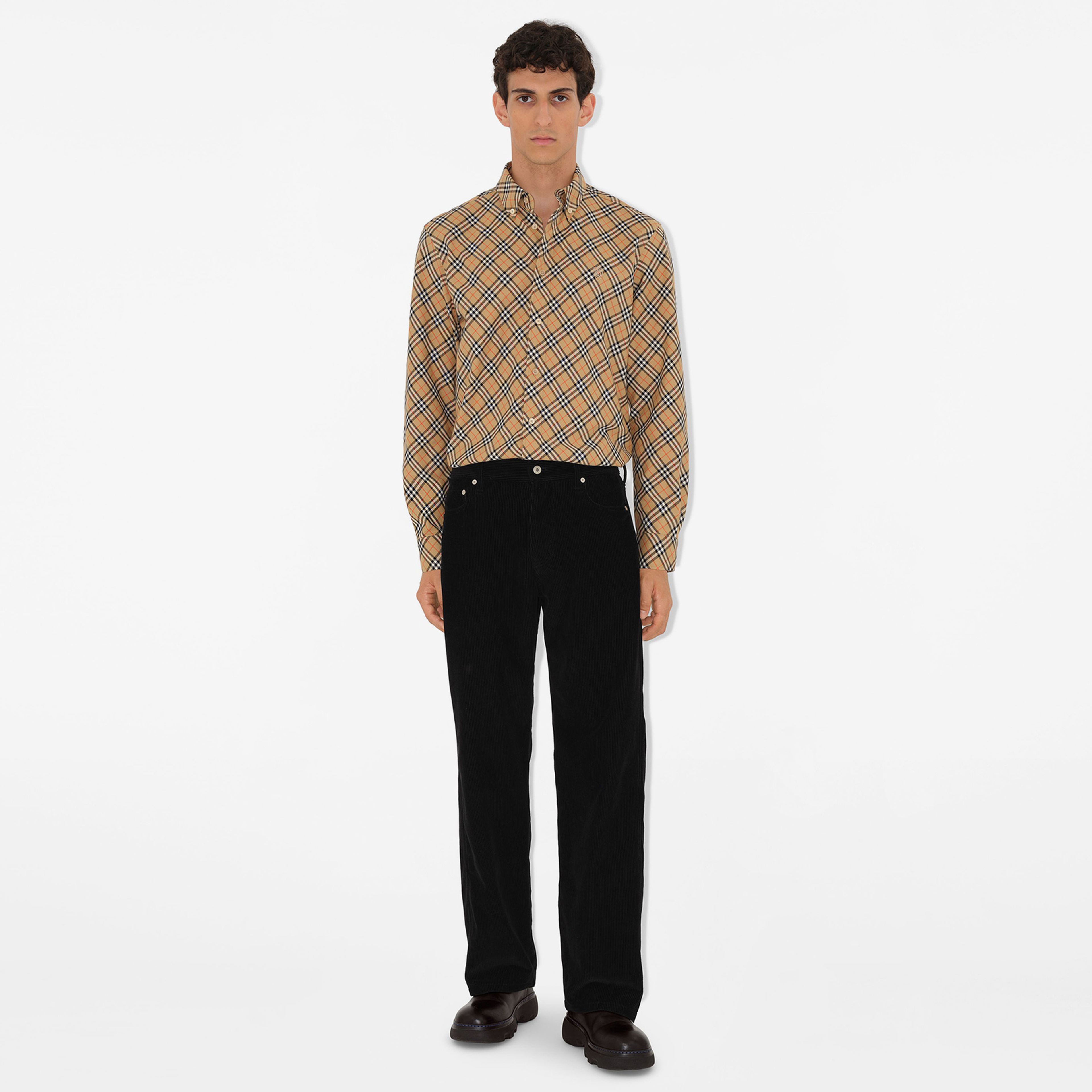 Burberry Check Pamuklu Erkek Bej Gömlek