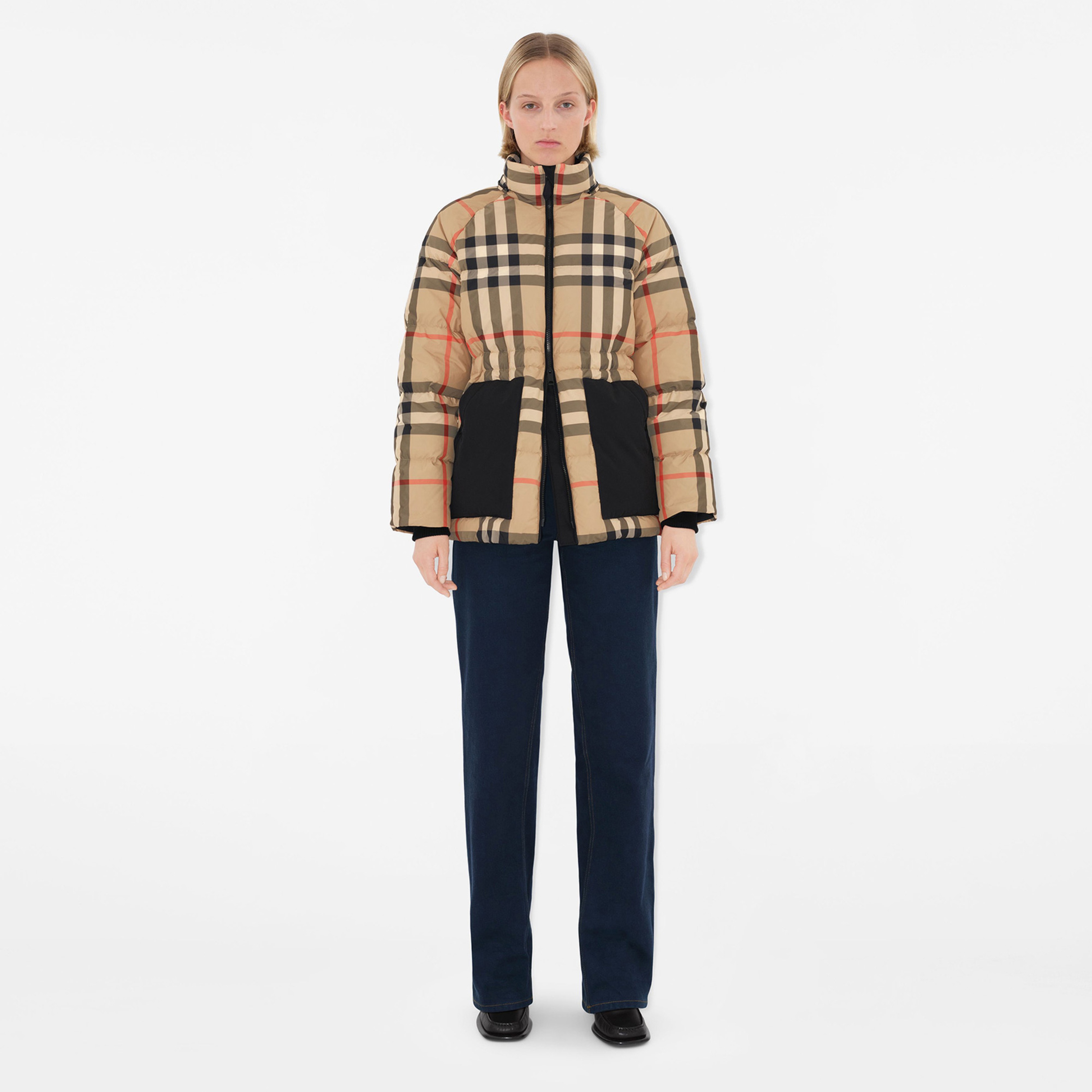 Burberry Check Puffer Kadın Bej Mont