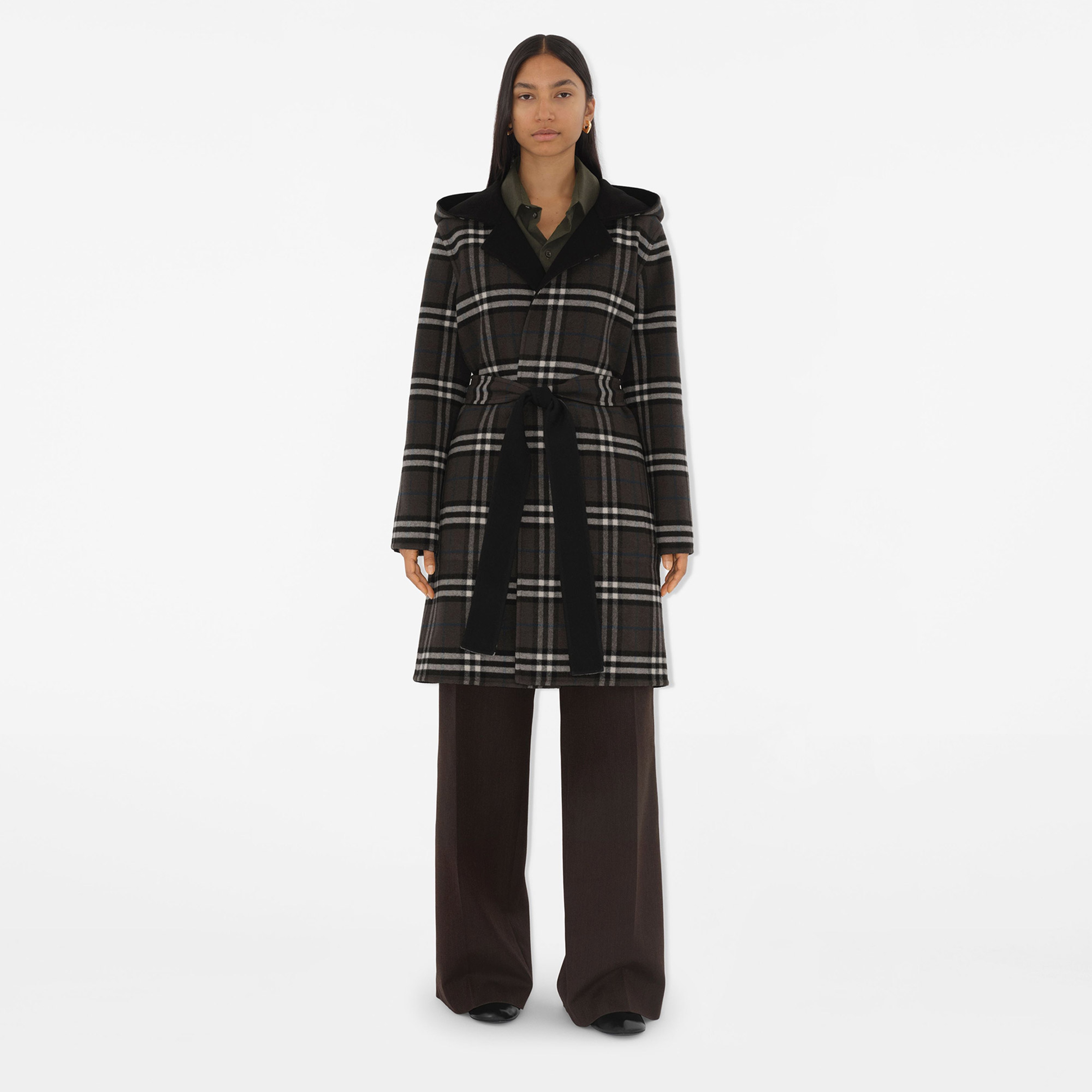 Burberry Mid-length Reversible Check Yün Kadın Siyah Mont