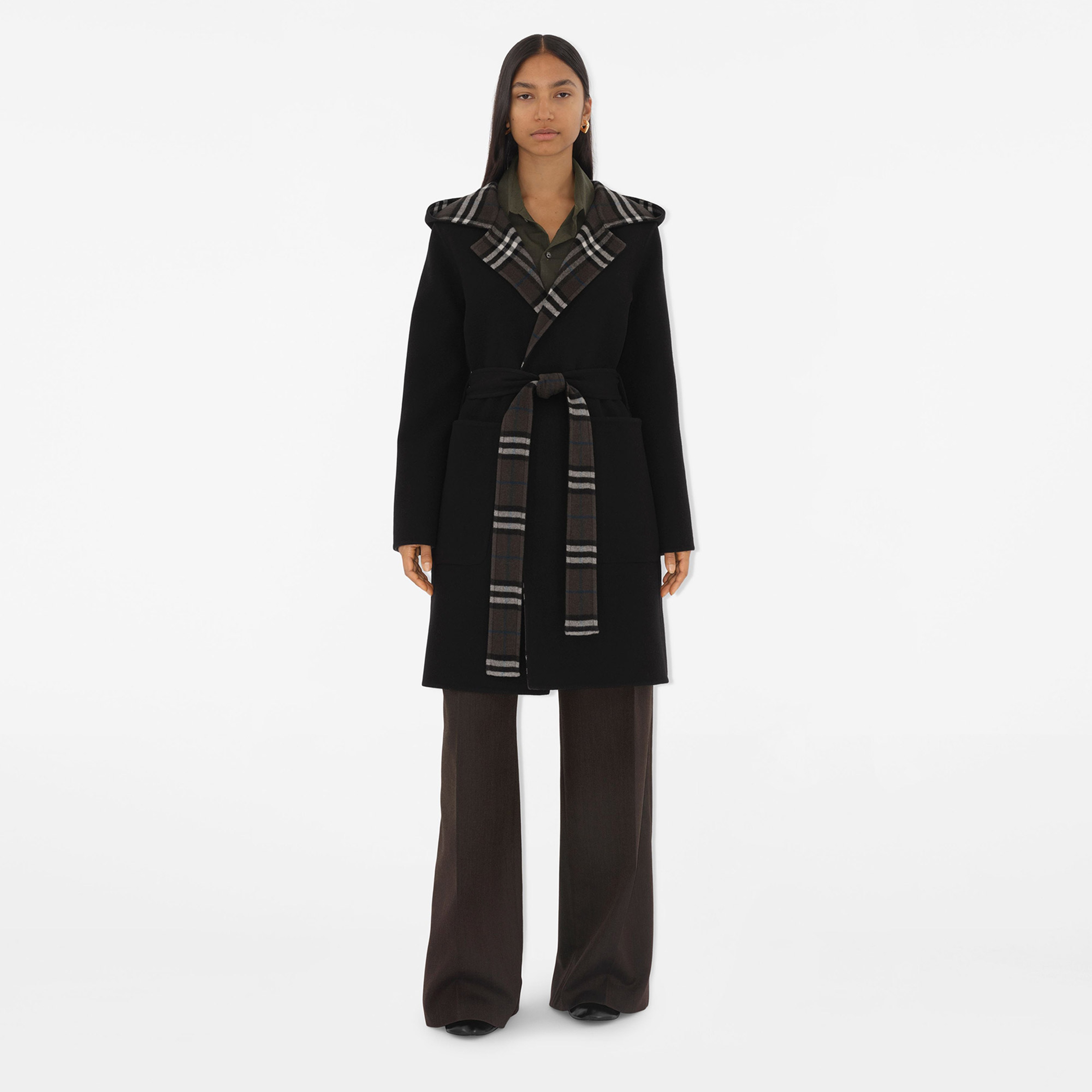 Burberry Mid-length Reversible Check Yün Kadın Siyah Mont