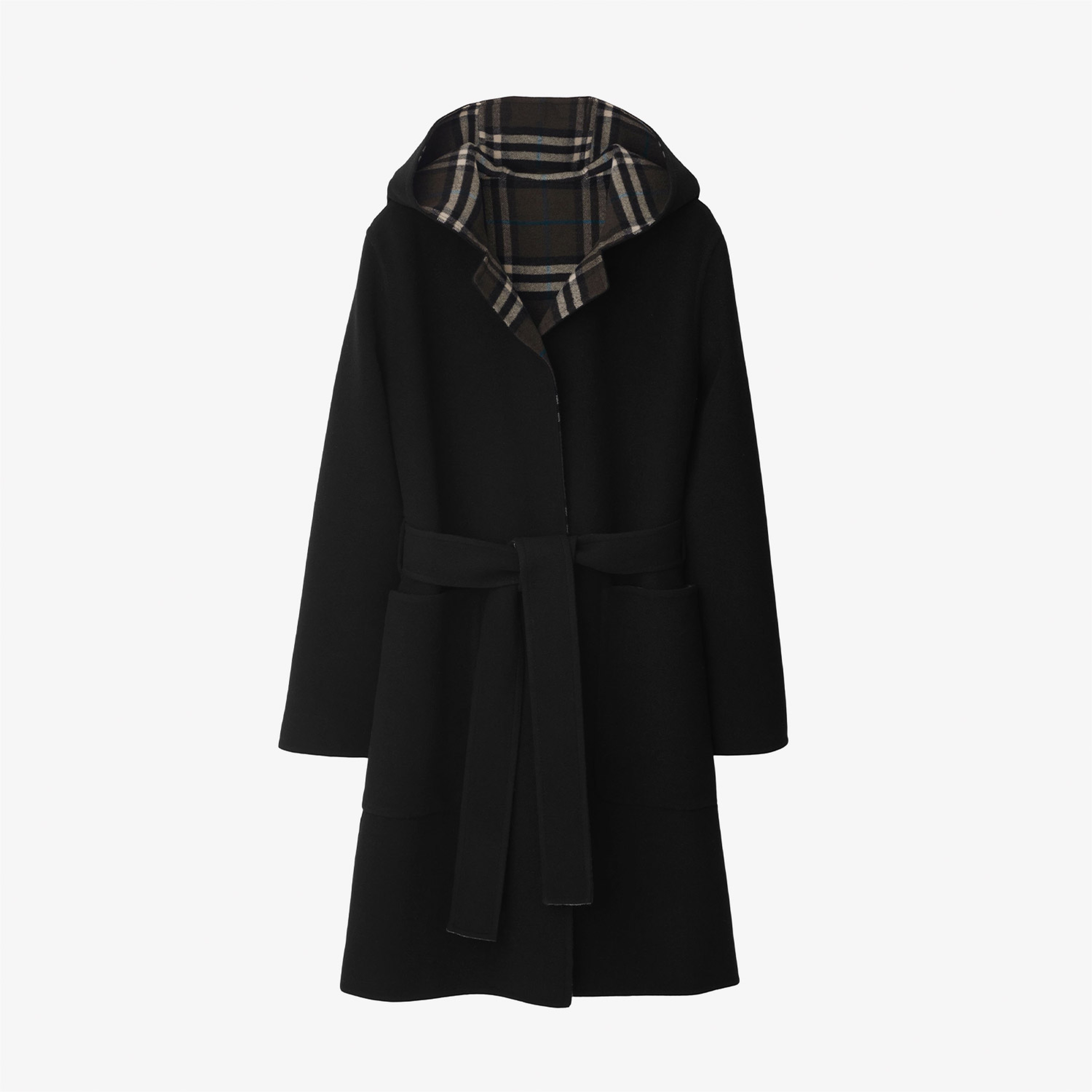 Burberry Mid-length Reversible Check Yün Kadın Siyah Mont