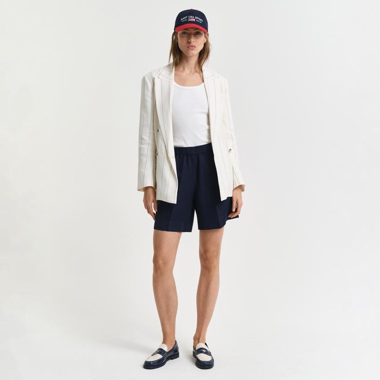 GANT Kadın Lacivert Relaxed Fit Keten Şort