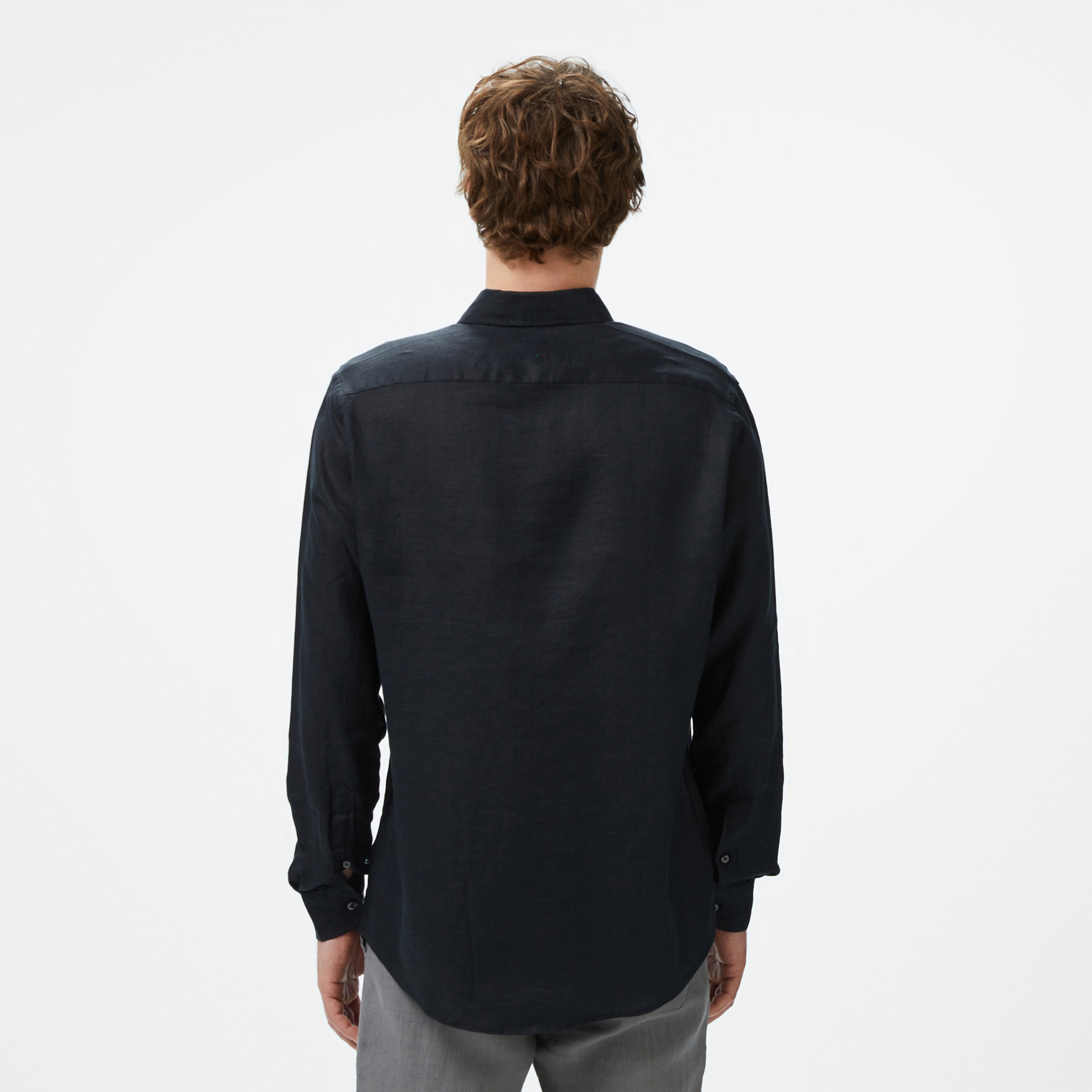 Nautica Erkek Siyah Classic Fit Keten Gömlek