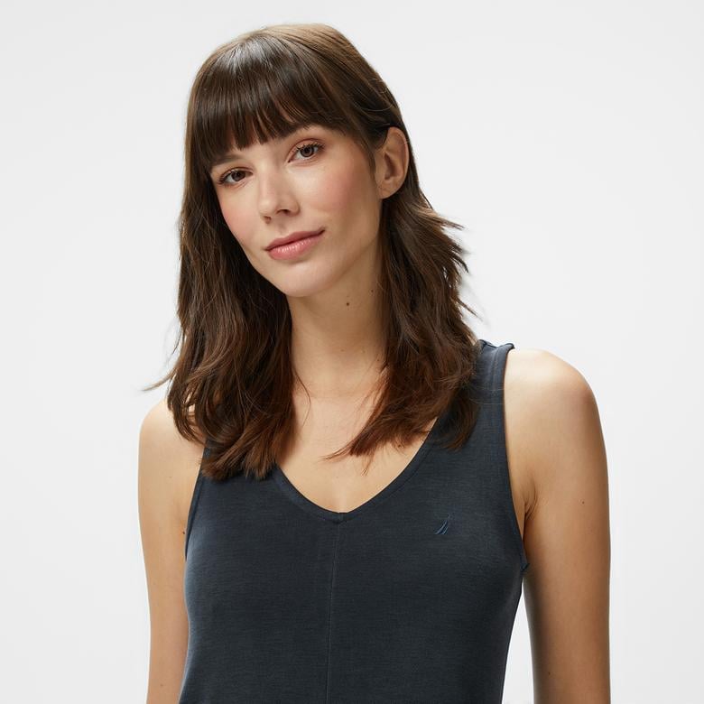 Nautica Kadın Siyah V Yaka Kolsuz Elbise