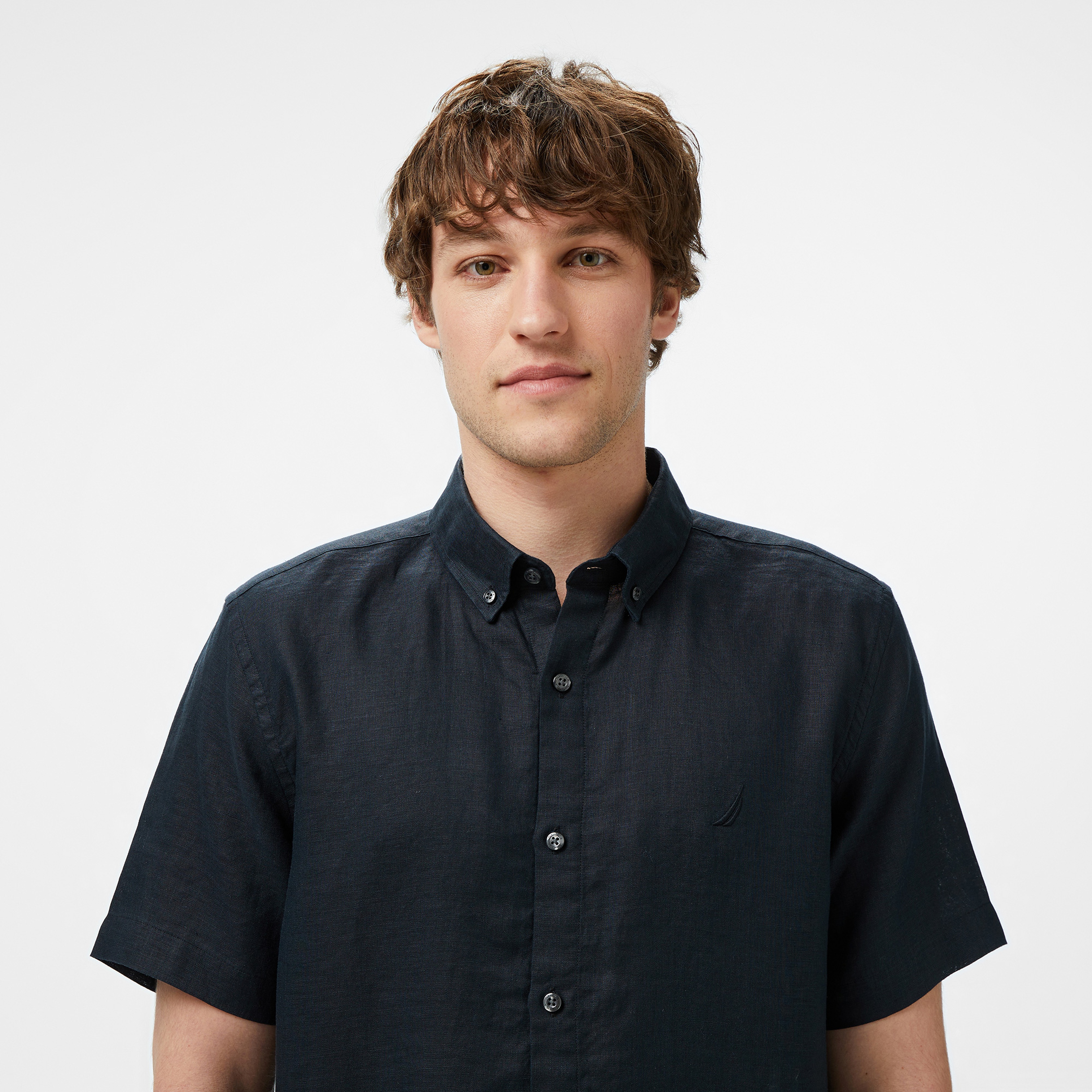 Nautica Erkek Siyah Classic Fit Keten Gömlek