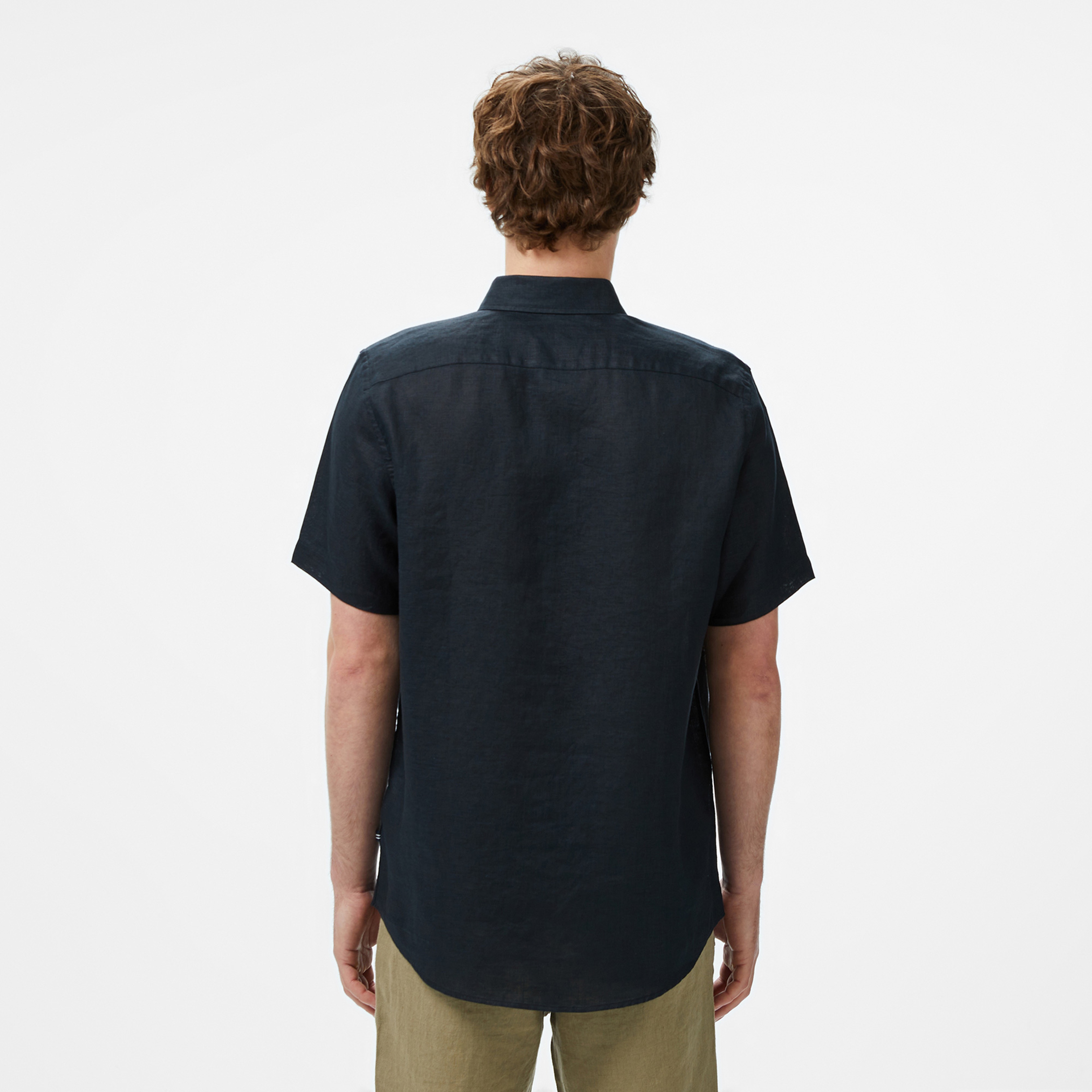 Nautica Erkek Siyah Classic Fit Keten Gömlek