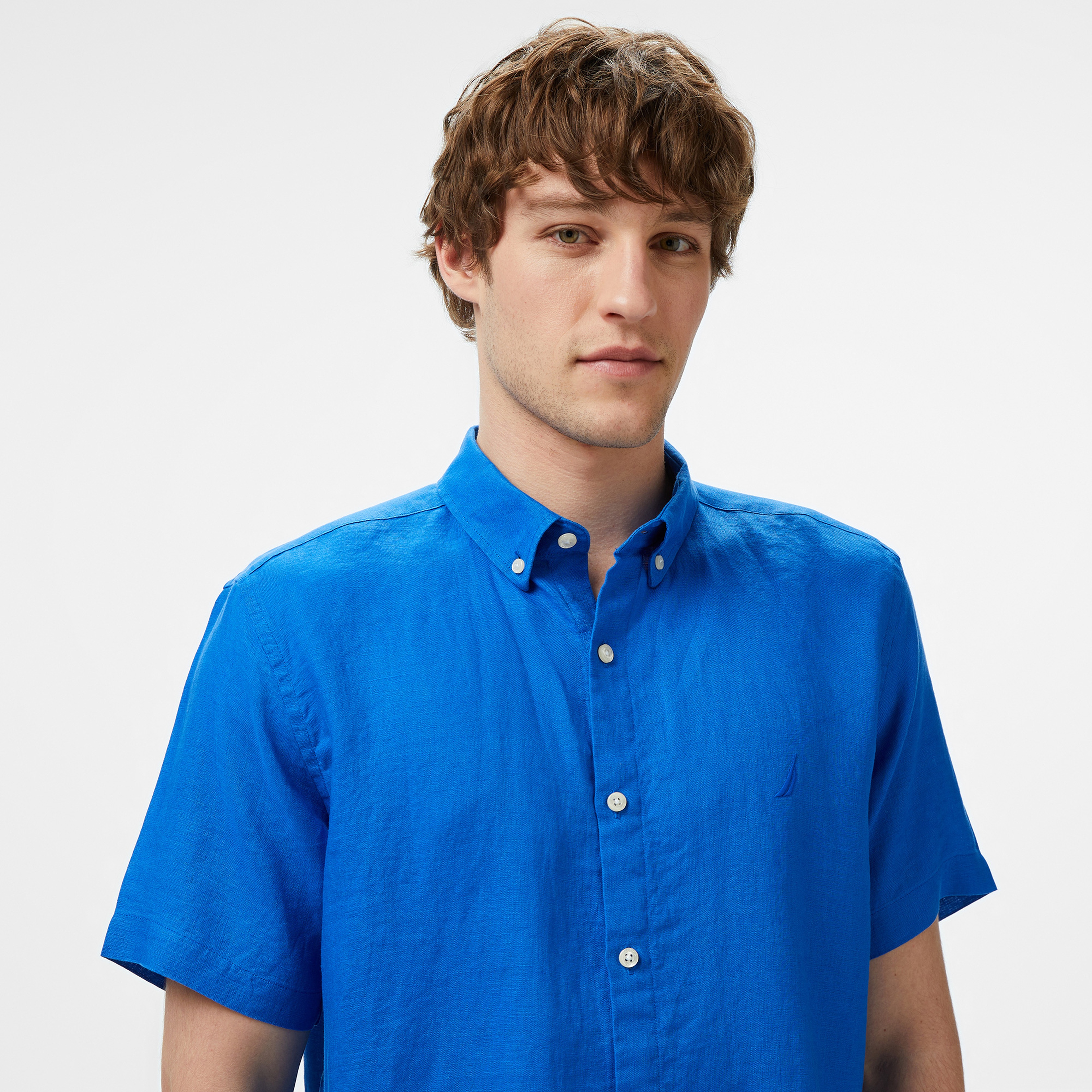 Nautica Erkek Mavi Classic Fit Keten Gömlek