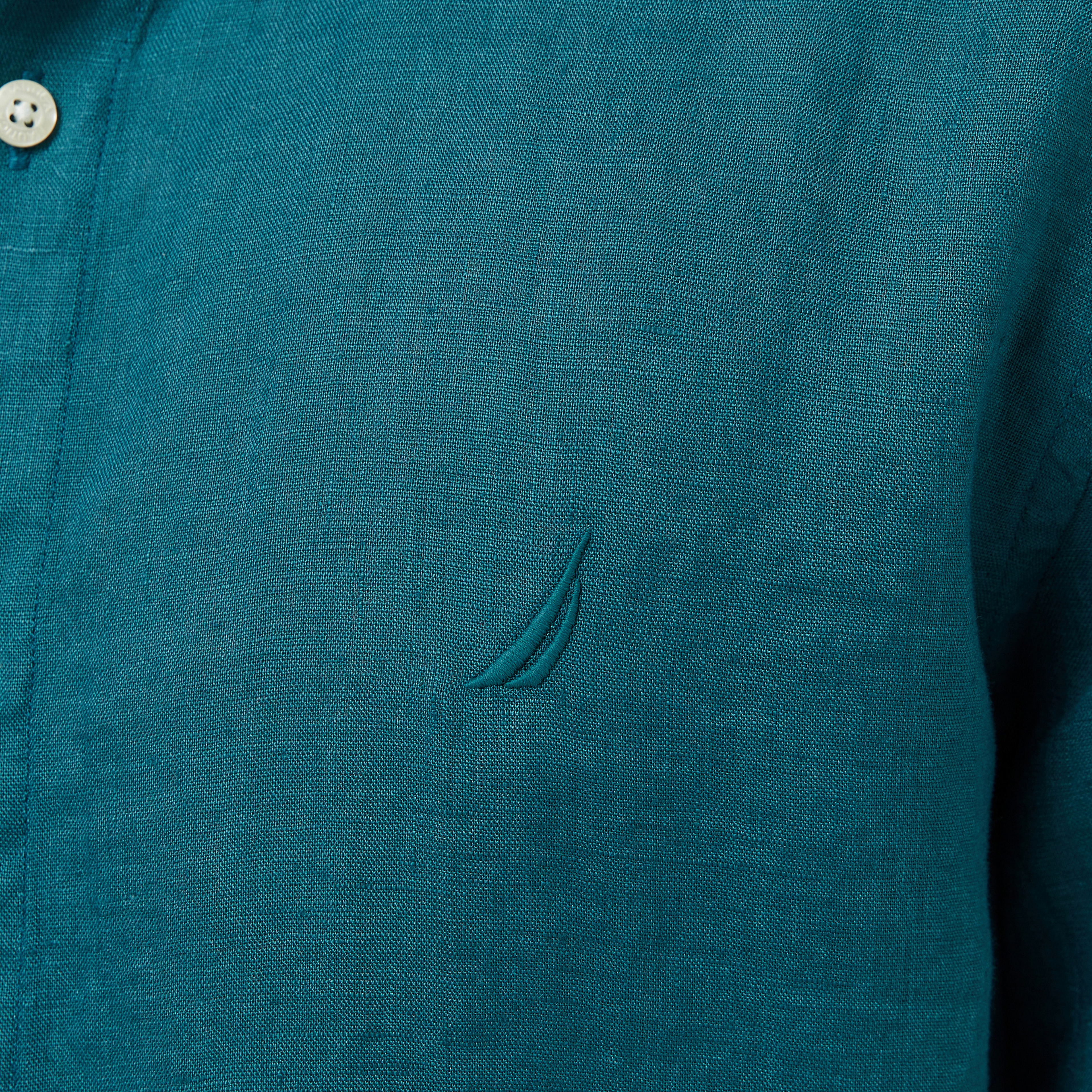 Nautica Erkek Yeşil Classic Fit Keten Gömlek