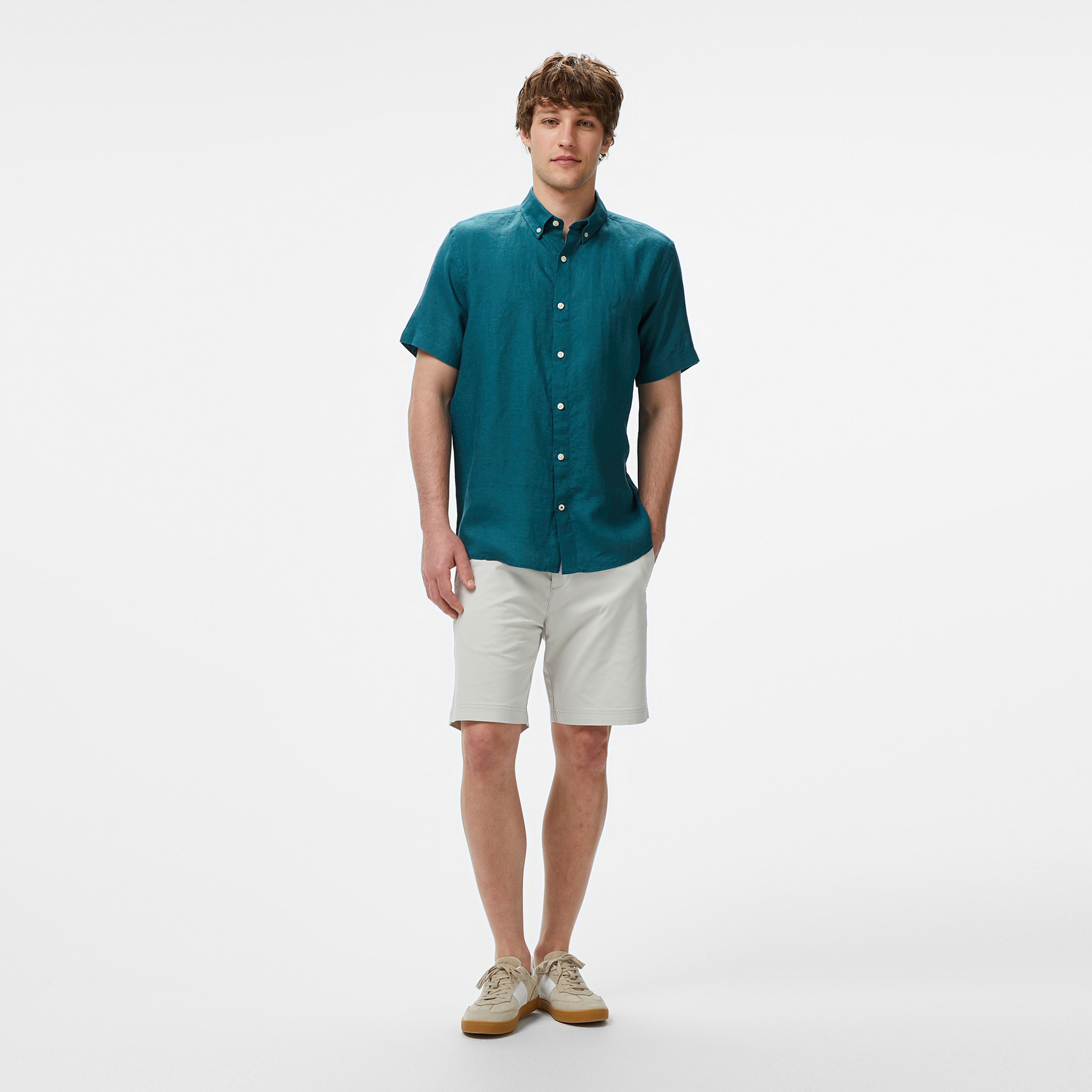 Nautica Erkek Yeşil Classic Fit Keten Gömlek