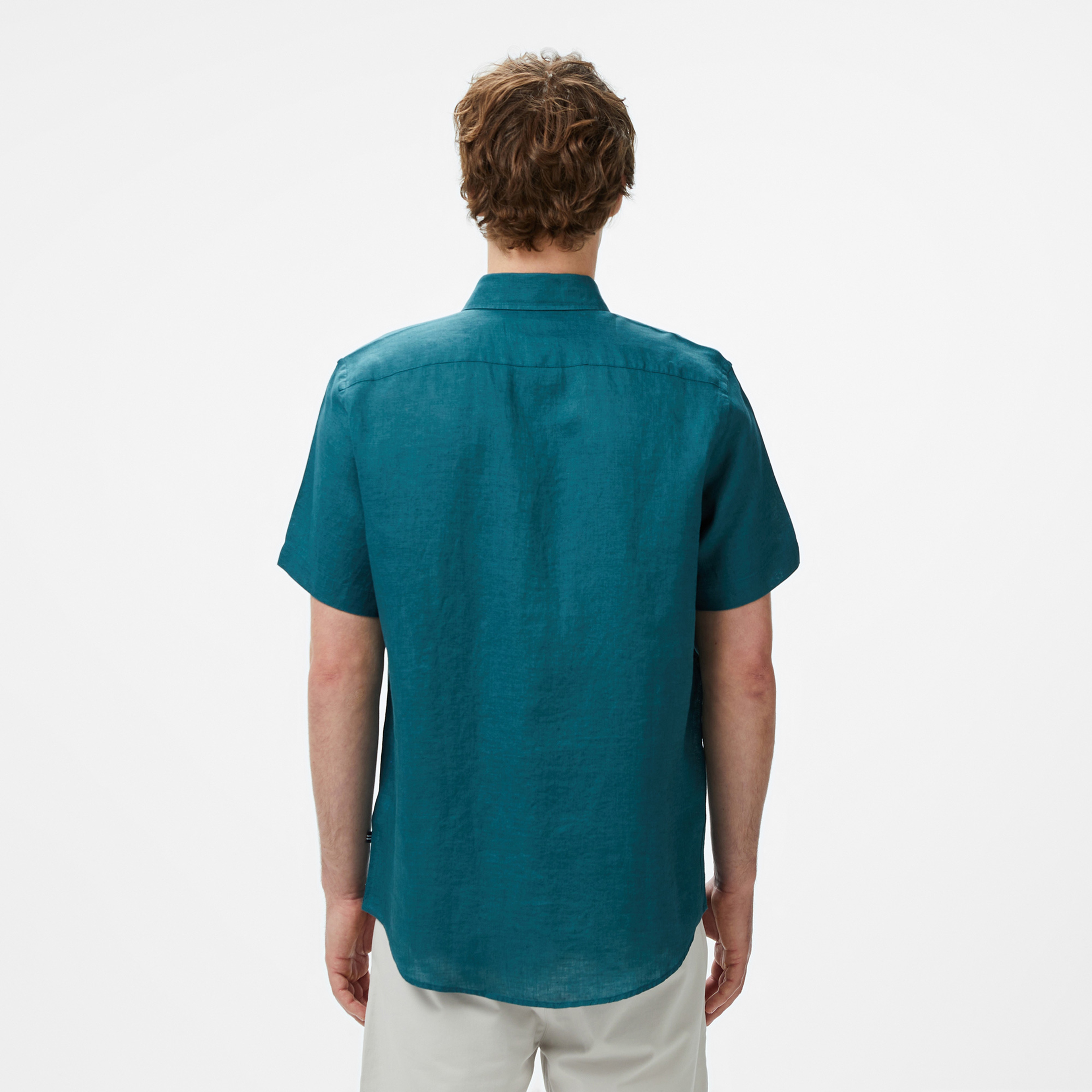 Nautica Erkek Yeşil Classic Fit Keten Gömlek