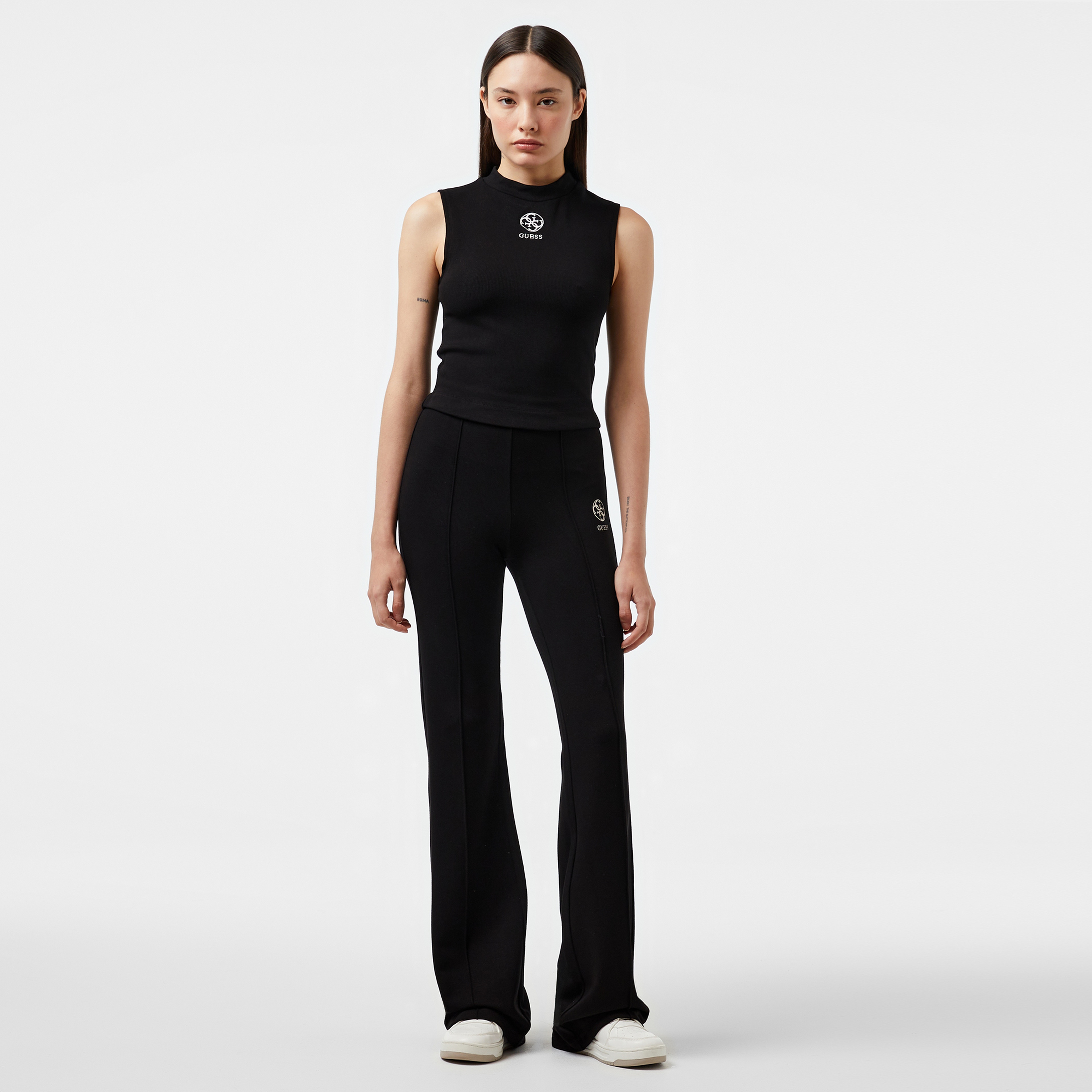 Guess Eléa Knit Top Rayon Stretch Ribbed Knit Kadın Siyah Top