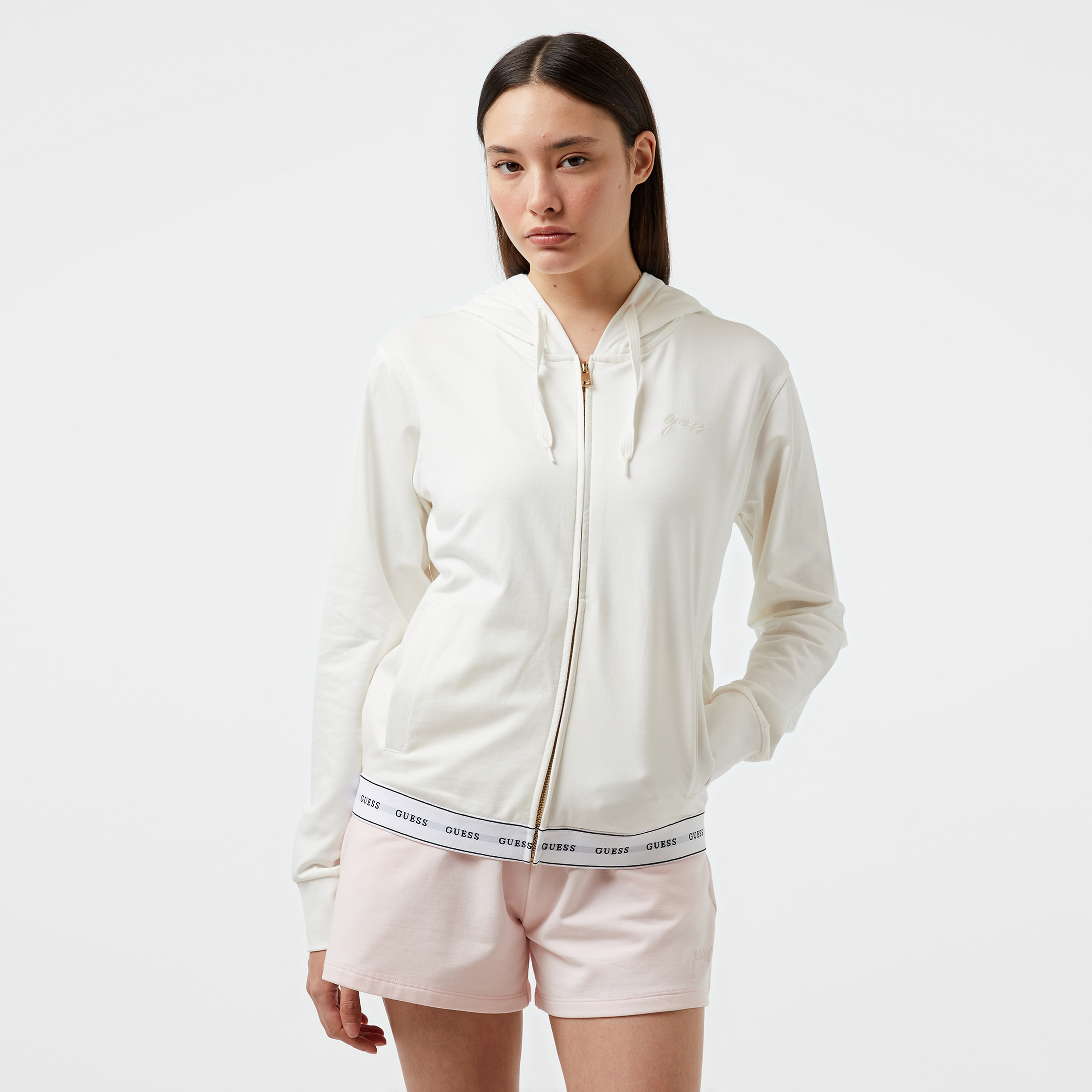 Guess Carrie Zip Org. Co Cozy Fleece 250 Kadın Beyaz Pijama Üstü