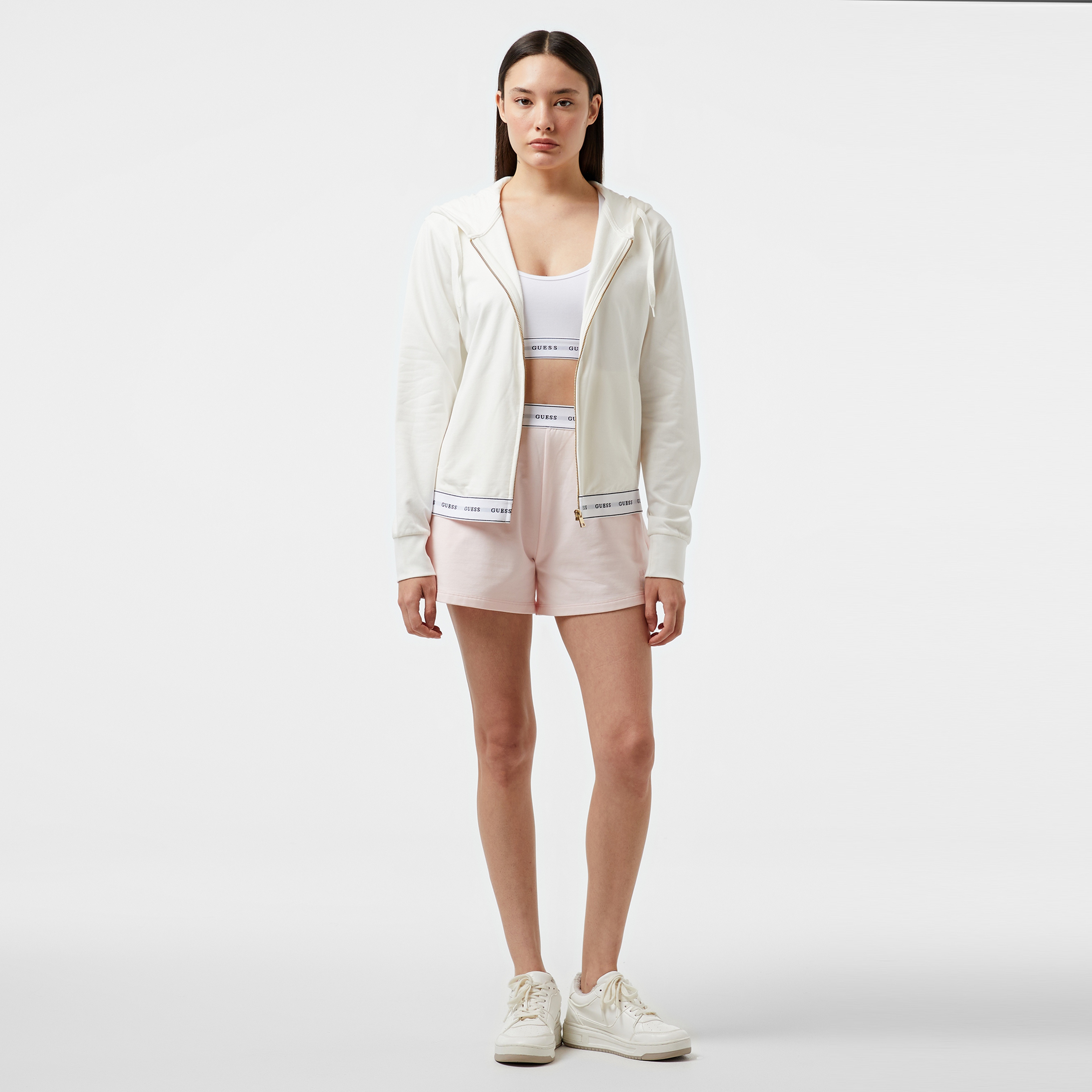 Guess Carrie Zip Org. Co Cozy Fleece 250 Kadın Beyaz Pijama Üstü
