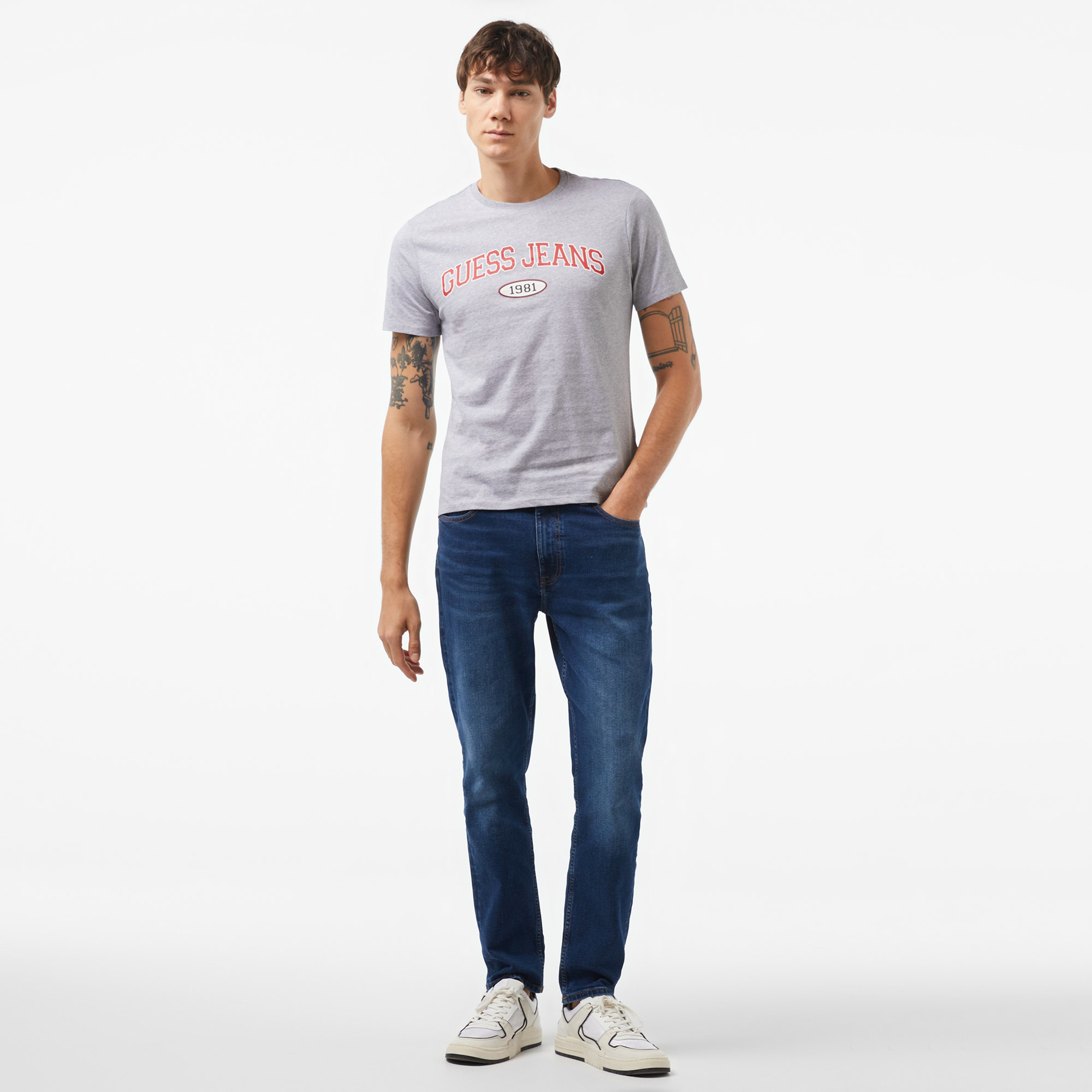 Guess Slim Guess Organic Cotton 160Gsm Erkek Mavi T-Shirt