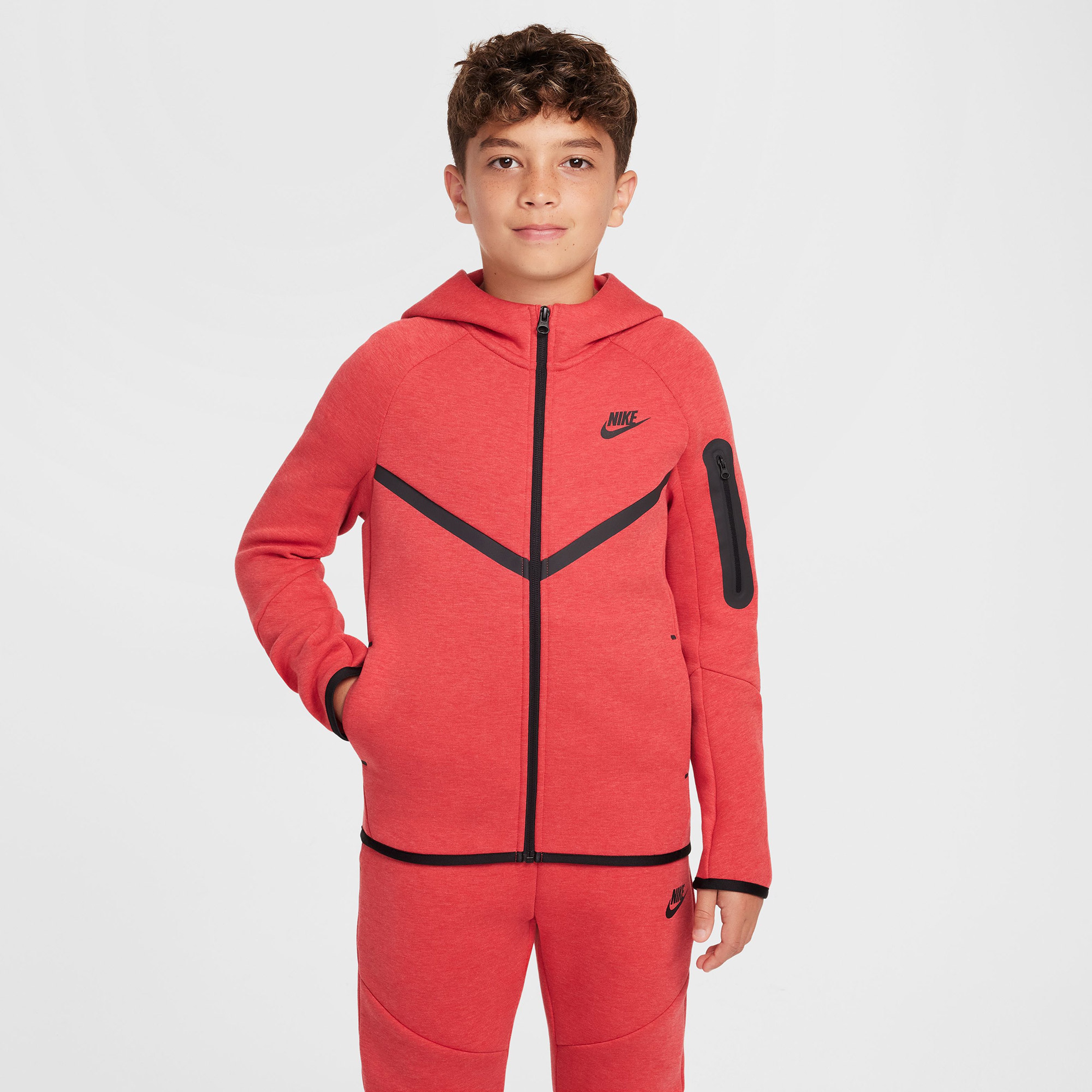 Nike Sportswear Tech Fleece Full Zip Çocuk Kırmızı Hoodie