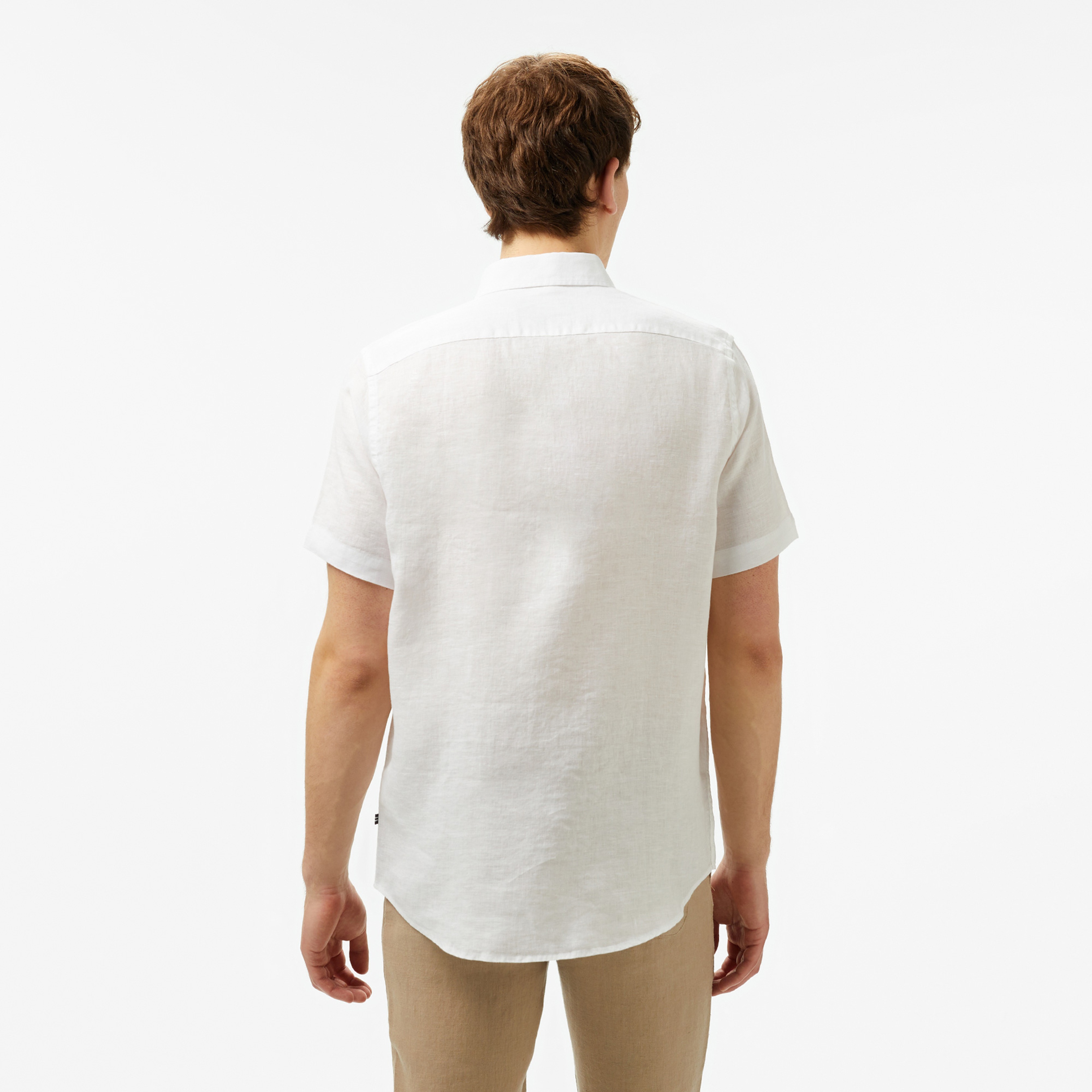 Nautica Erkek Beyaz Classic Fit Keten Gömlek