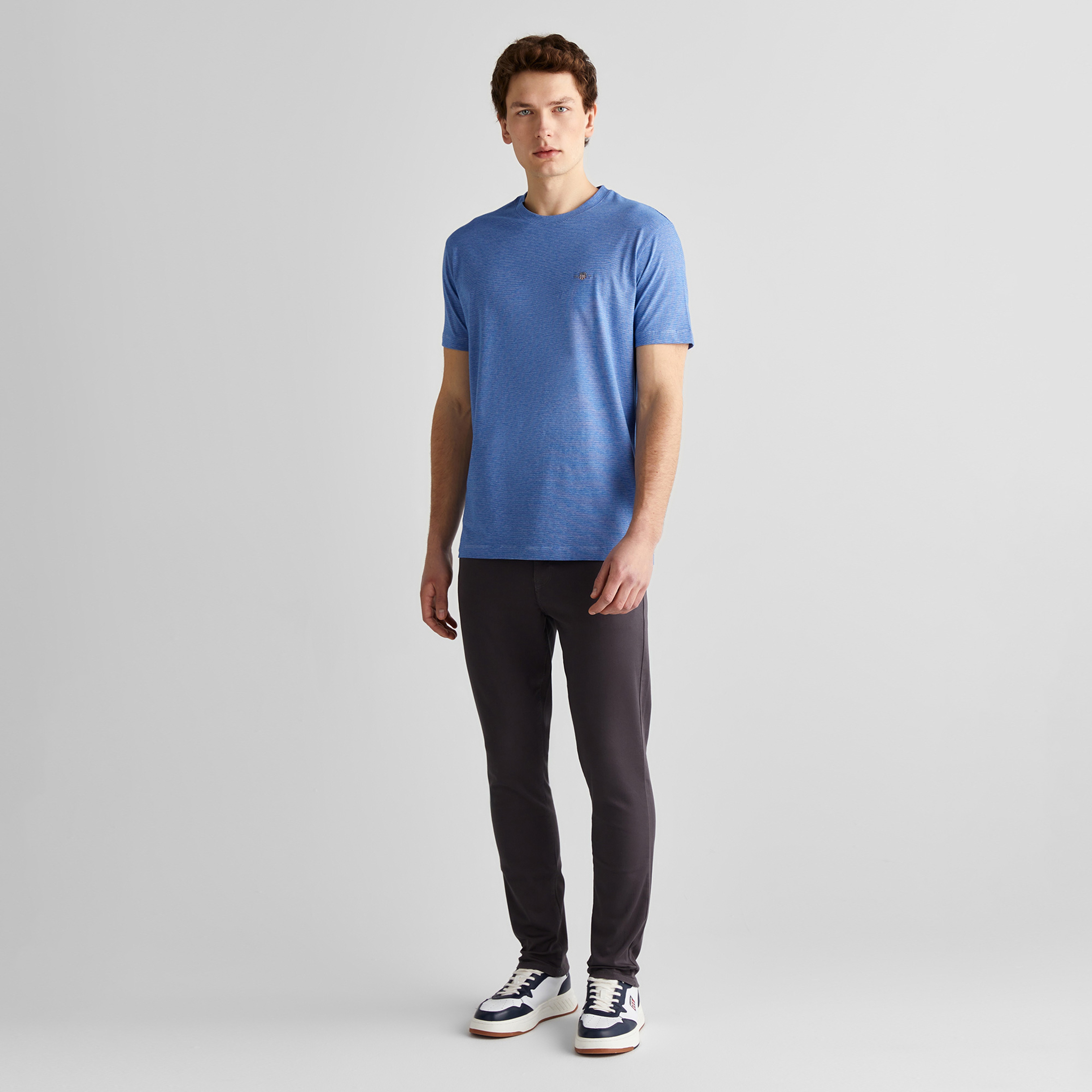 GANT Erkek Mavi Regular Fit Bisiklet Yaka Çizgili T-Shirt