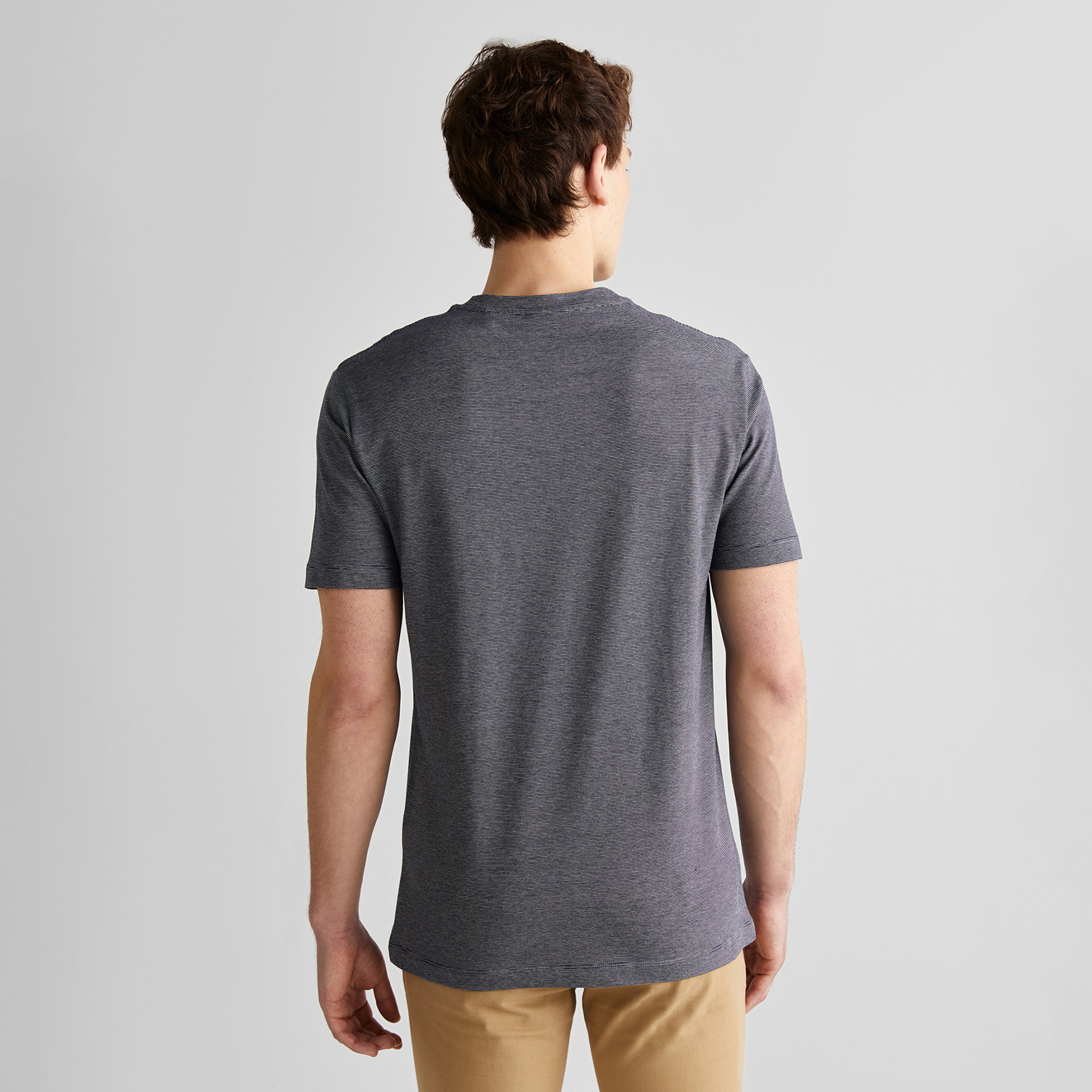 GANT Erkek Lacivert Regular Fit Bisiklet Yaka Çizgili T-Shirt