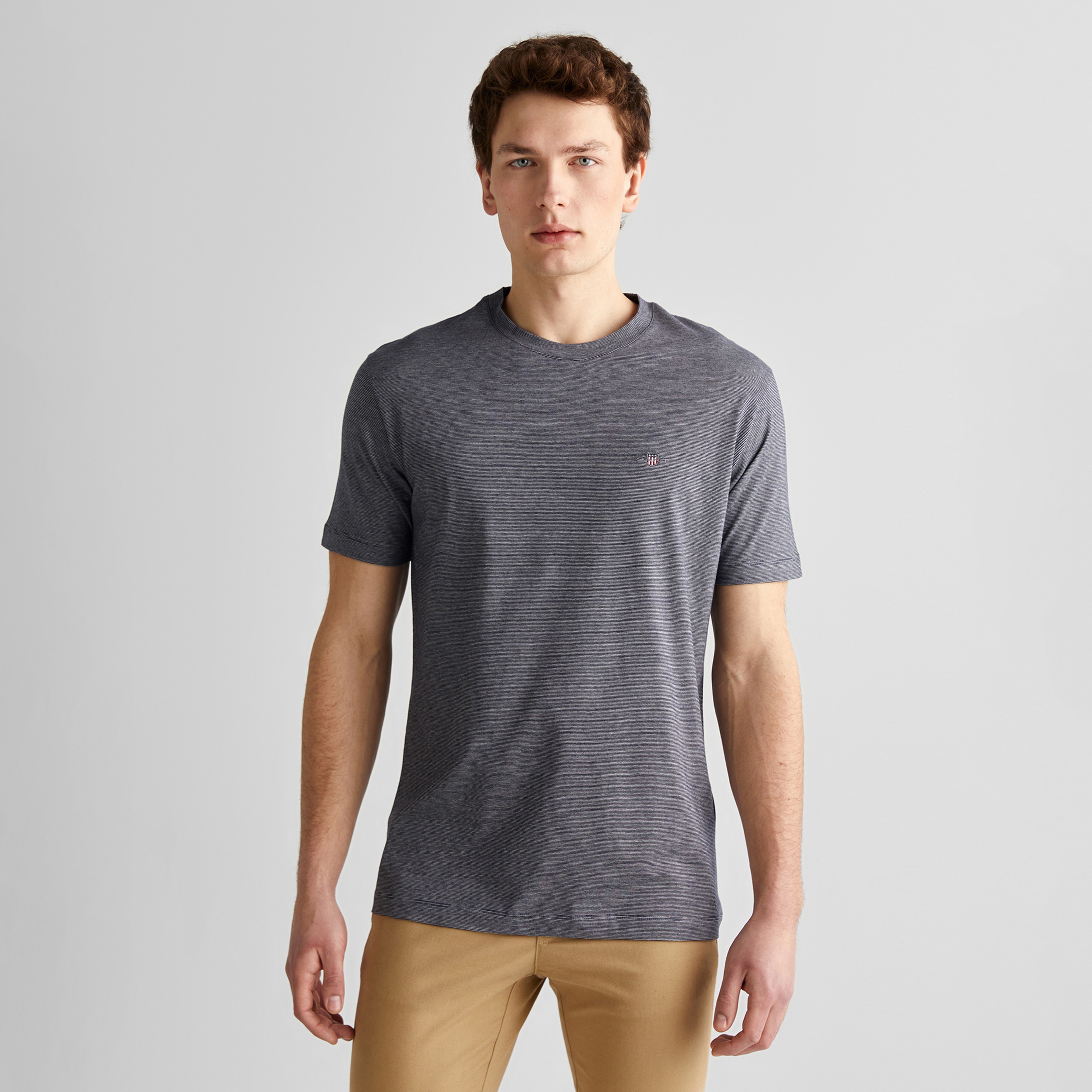 GANT Erkek Lacivert Regular Fit Bisiklet Yaka Çizgili T-Shirt