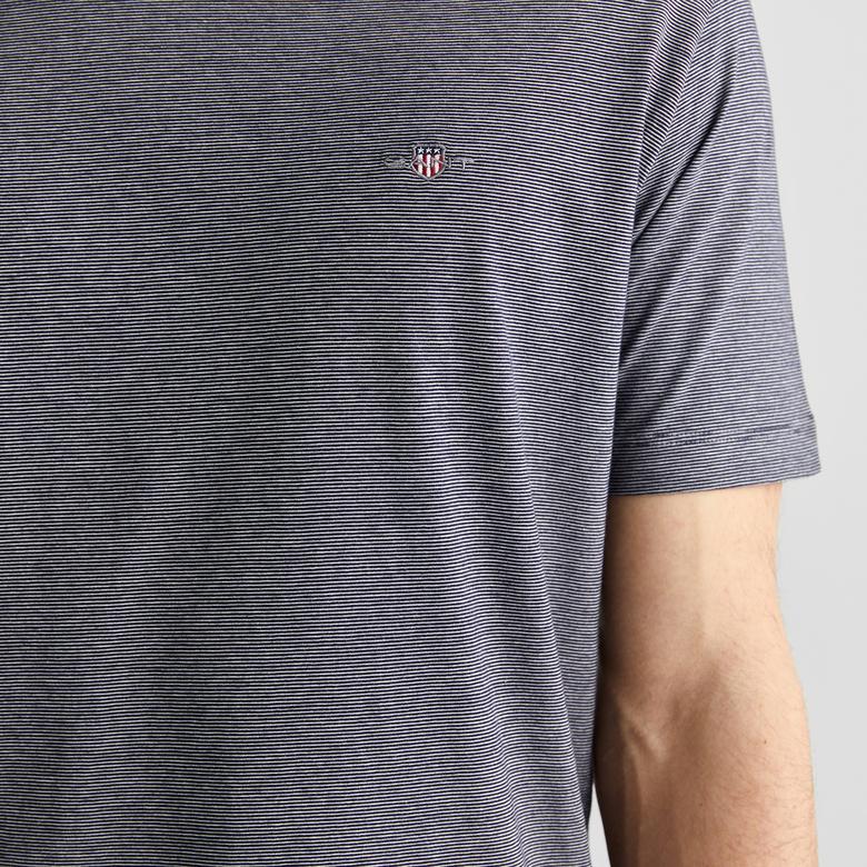 GANT Erkek Lacivert Regular Fit Bisiklet Yaka Çizgili T-Shirt