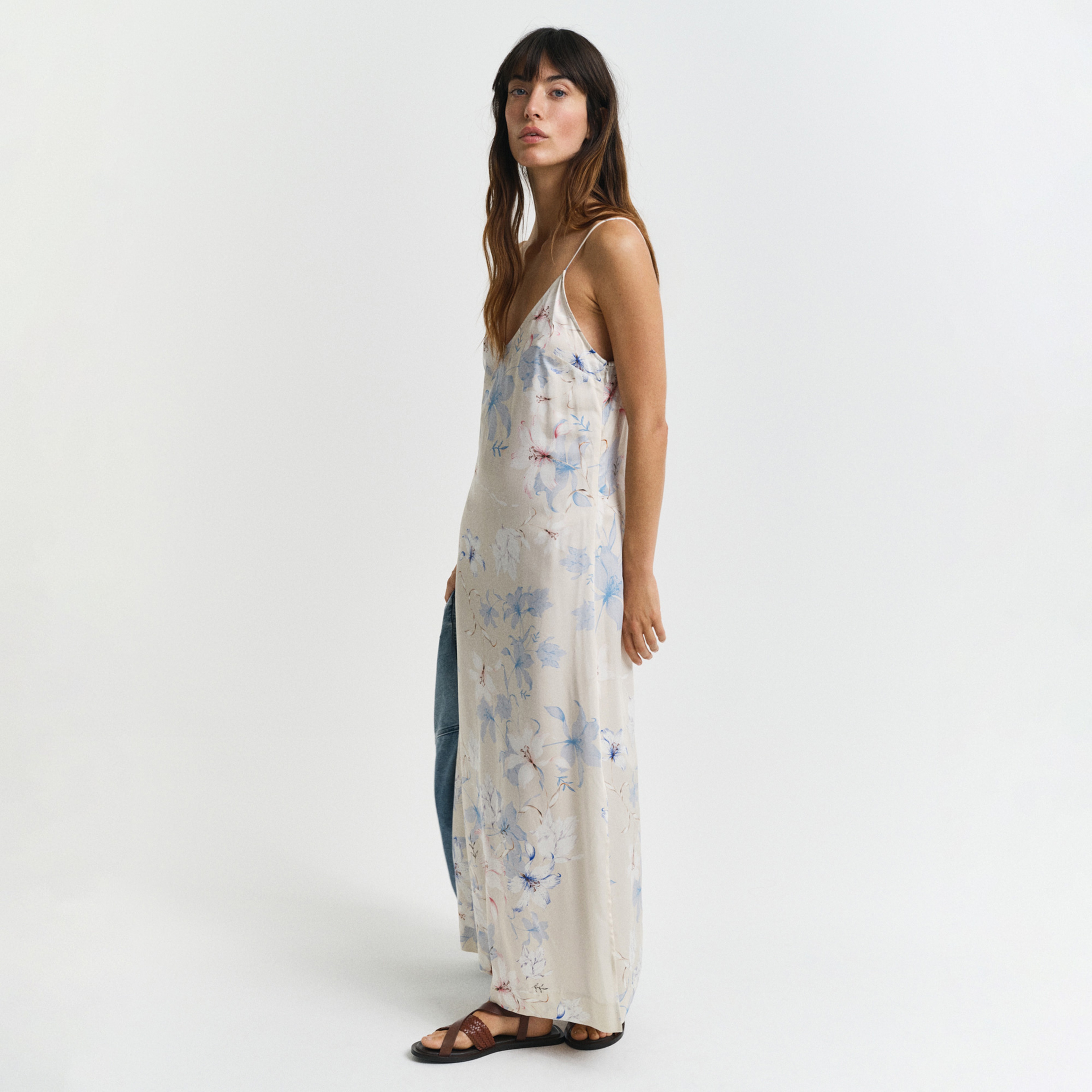 GANT Kadın Pembe Regular Fit V Yaka Desenli Elbise