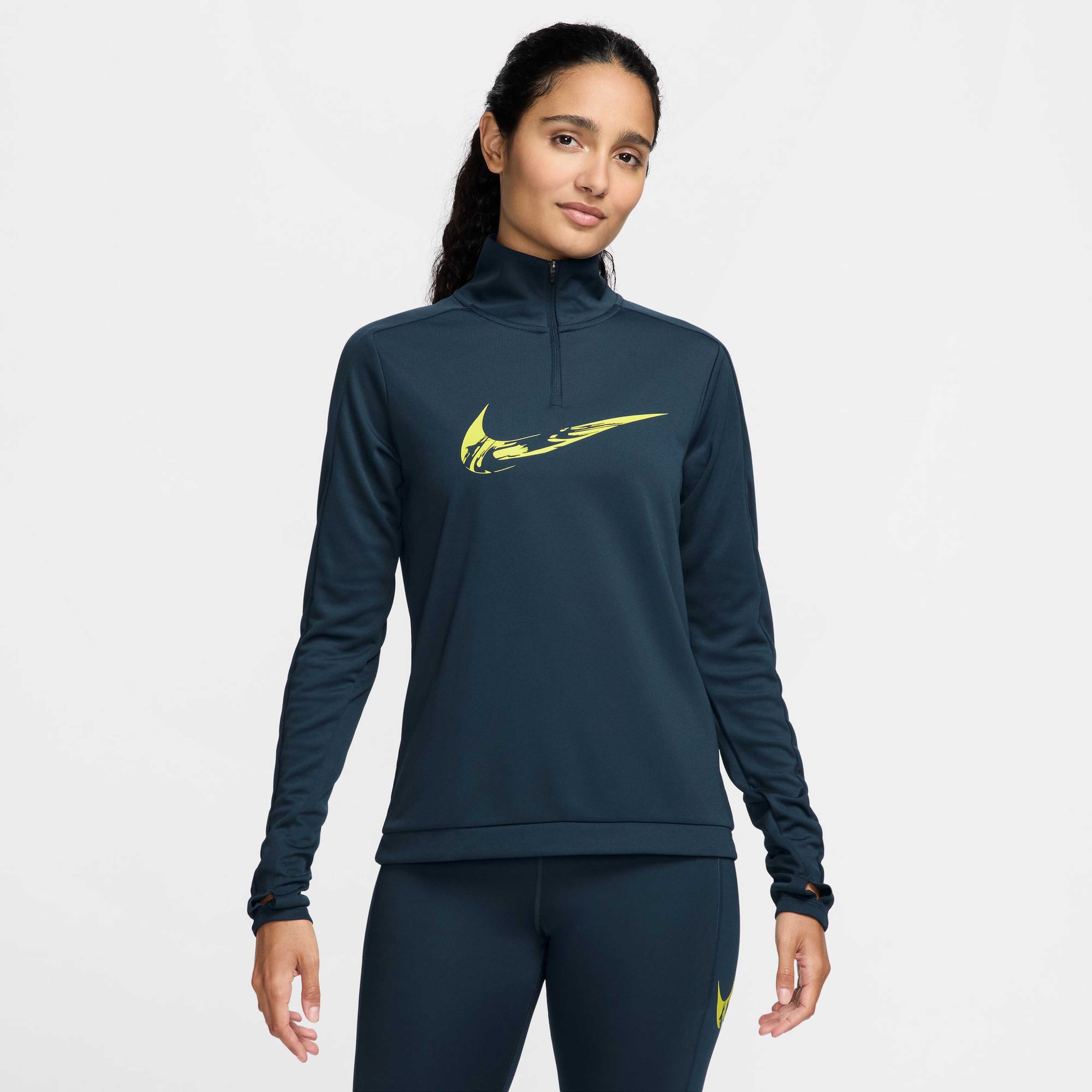 Nike Swoosh Dri Fit Midlayer 1/4 Zipped Kadın Mavi Antrenman Üstü